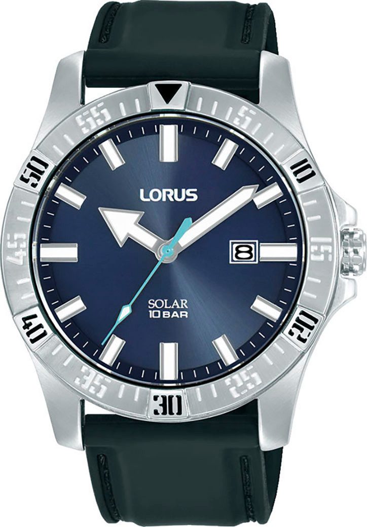 LORUS Solaruhr RX383AX9, Armbanduhr, Herrenuhr, Silikonarmband, analog, Datum, Leuchtindizes