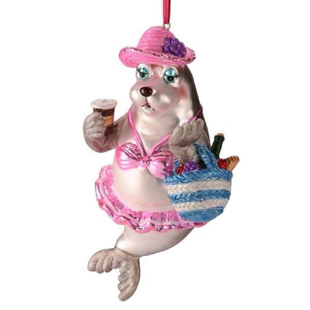 Giftcompany Weihnachtsbaumkugel Christbaumschmuck Seerobbedame Mit Kaffeebecher Und Korb