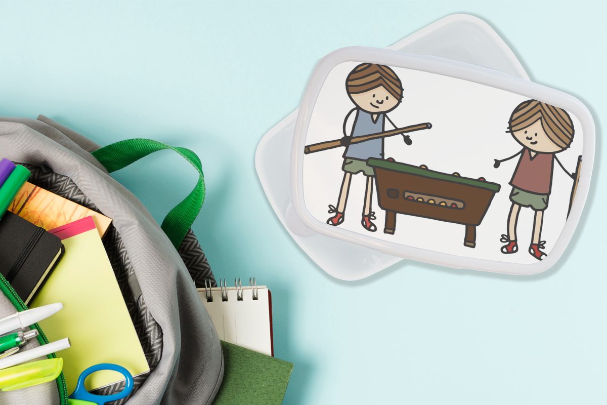MuchoWow Lunchbox Eine Illustration von weiß Jungs zwei für (2-tlg), Billard für Kunststoff, Brotdose, und und Kinder spielenden Mädchen Kindern, Erwachsene, Brotbox