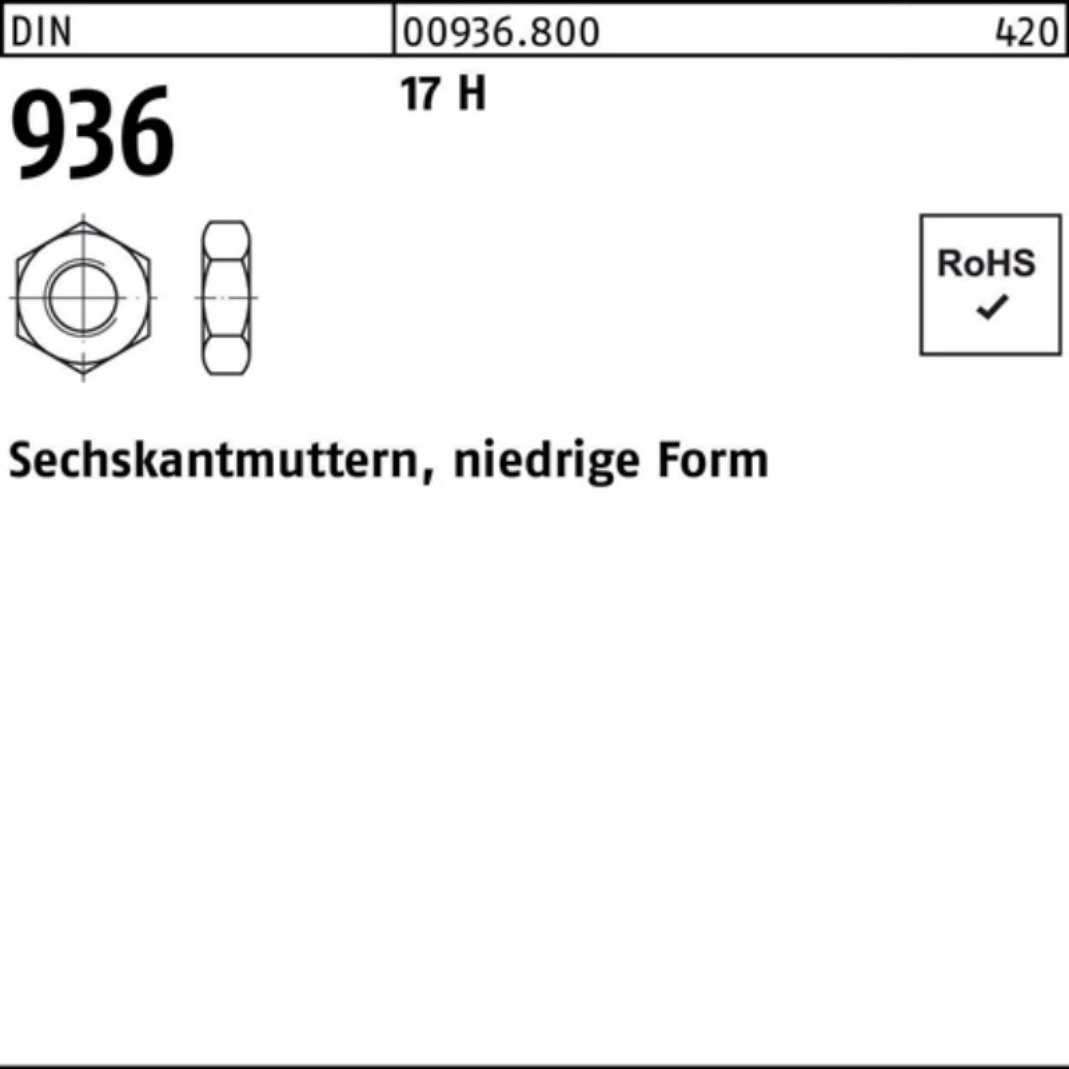 Reyher Muttern 100er Pack Sechskantmutter DIN 936 M36 17 H 10 Stück DIN 936 17 H Sec