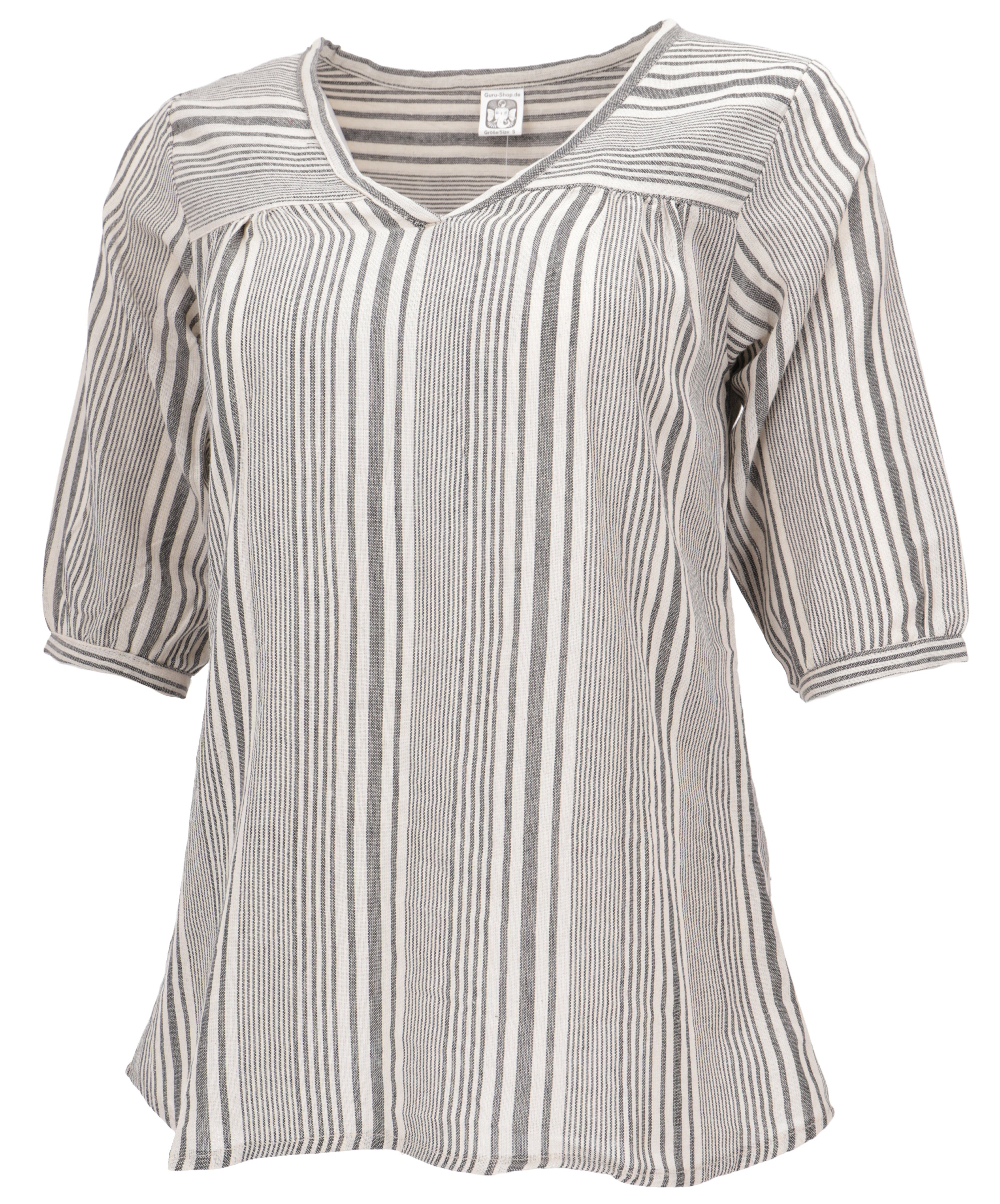 alternative Leichte Bekleidung Boho.. Longbluse gestreifte grau/beige Baumwollbluse, Guru-Shop