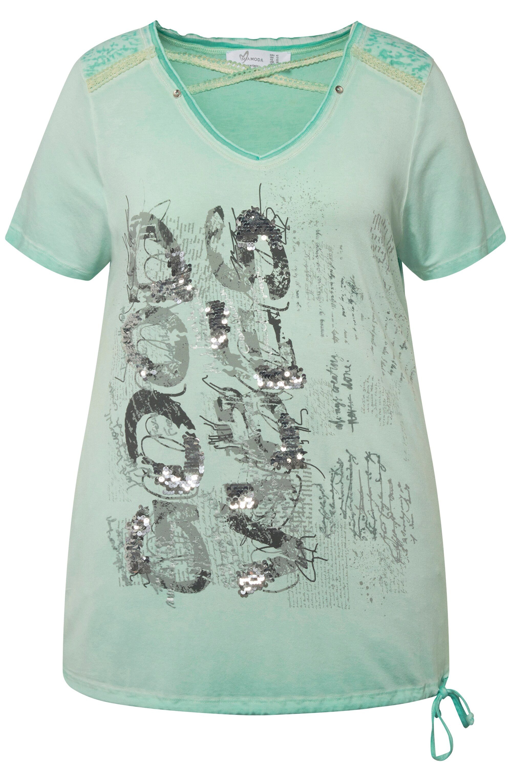 MIAMODA T-Shirt T-Shirt V-Ausschnitt mit Zierbändern Halbarm günstig online kaufen