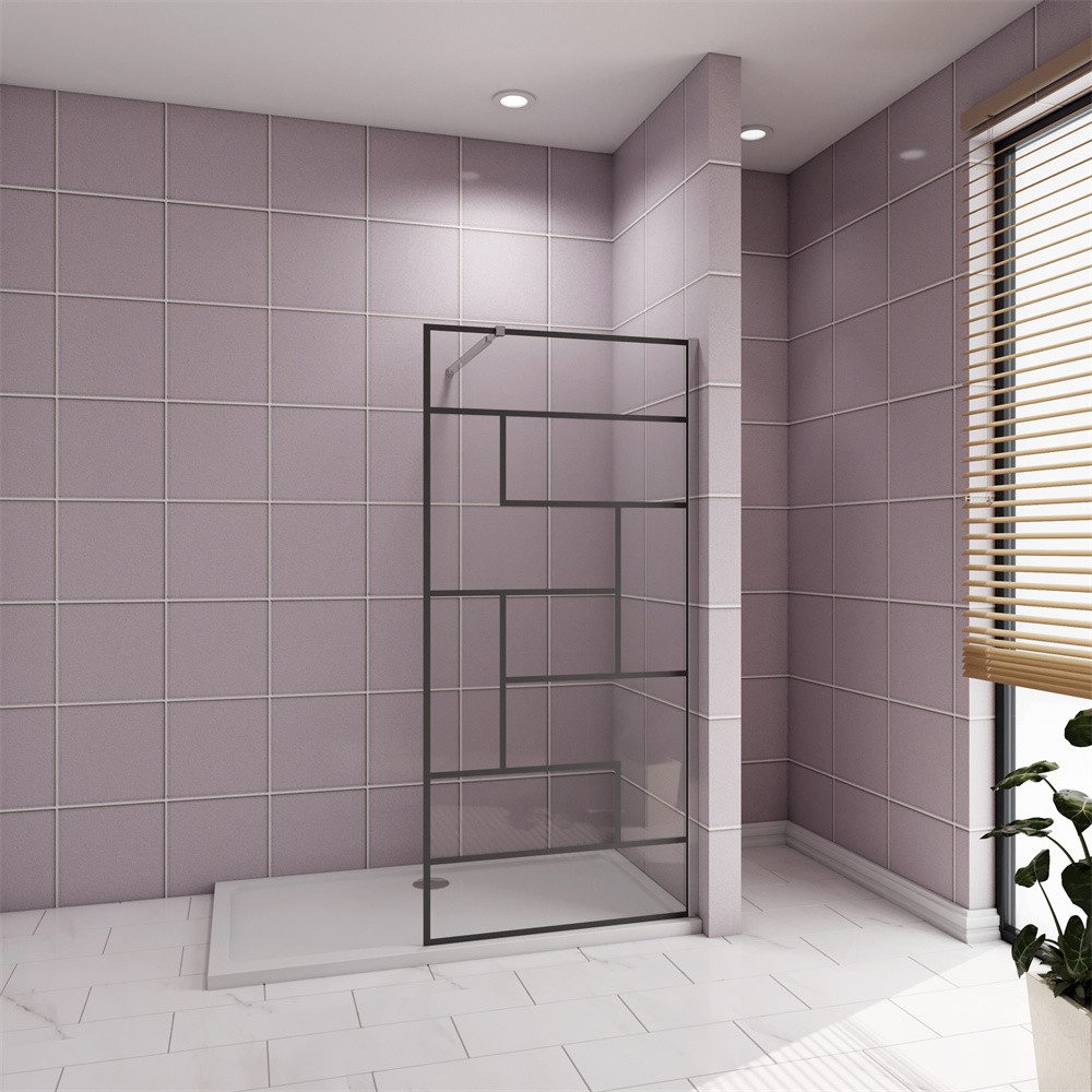 AICA Duschwand Walk in Dusche Nano mit unregelmäßigem Gitter Glaswand Duschkabine, Einscheibensicherheitsglas, (8mm Nano ESG mit unregelmäßigem Gitter), NanoGlas
