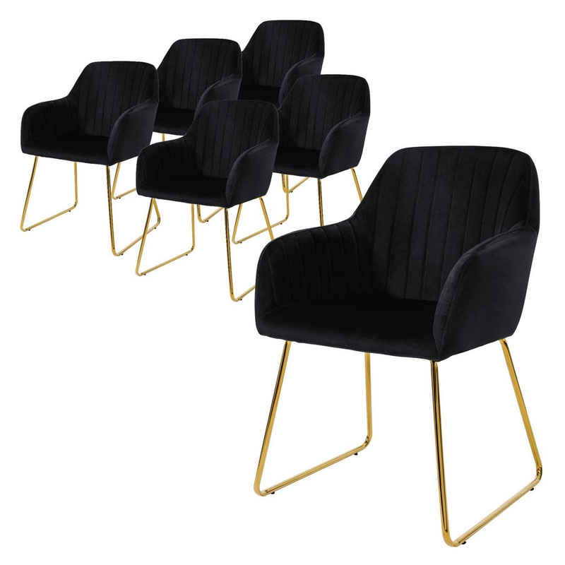 ML-DESIGN Stuhl Esszimmerstühle Wohnzimmerstuhl Küchenstuhl Polsterstuhl, 6er Set aus Samt Schwarz Gold Beine mit Metallgestell Ergonomisch