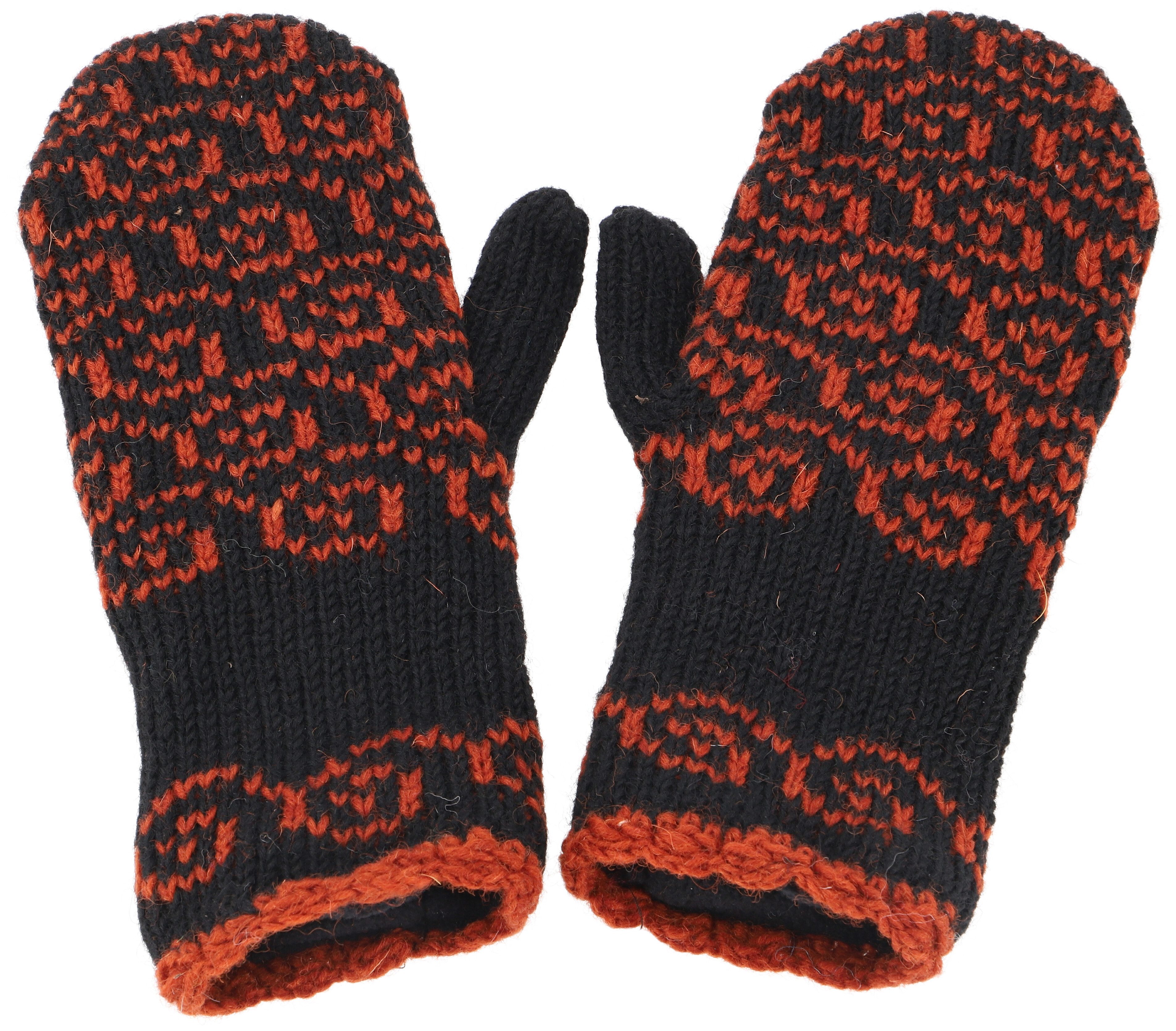 Guru-Shop Strickhandschuhe Wollhandschuhe mit Jaquardmuster, Boho..