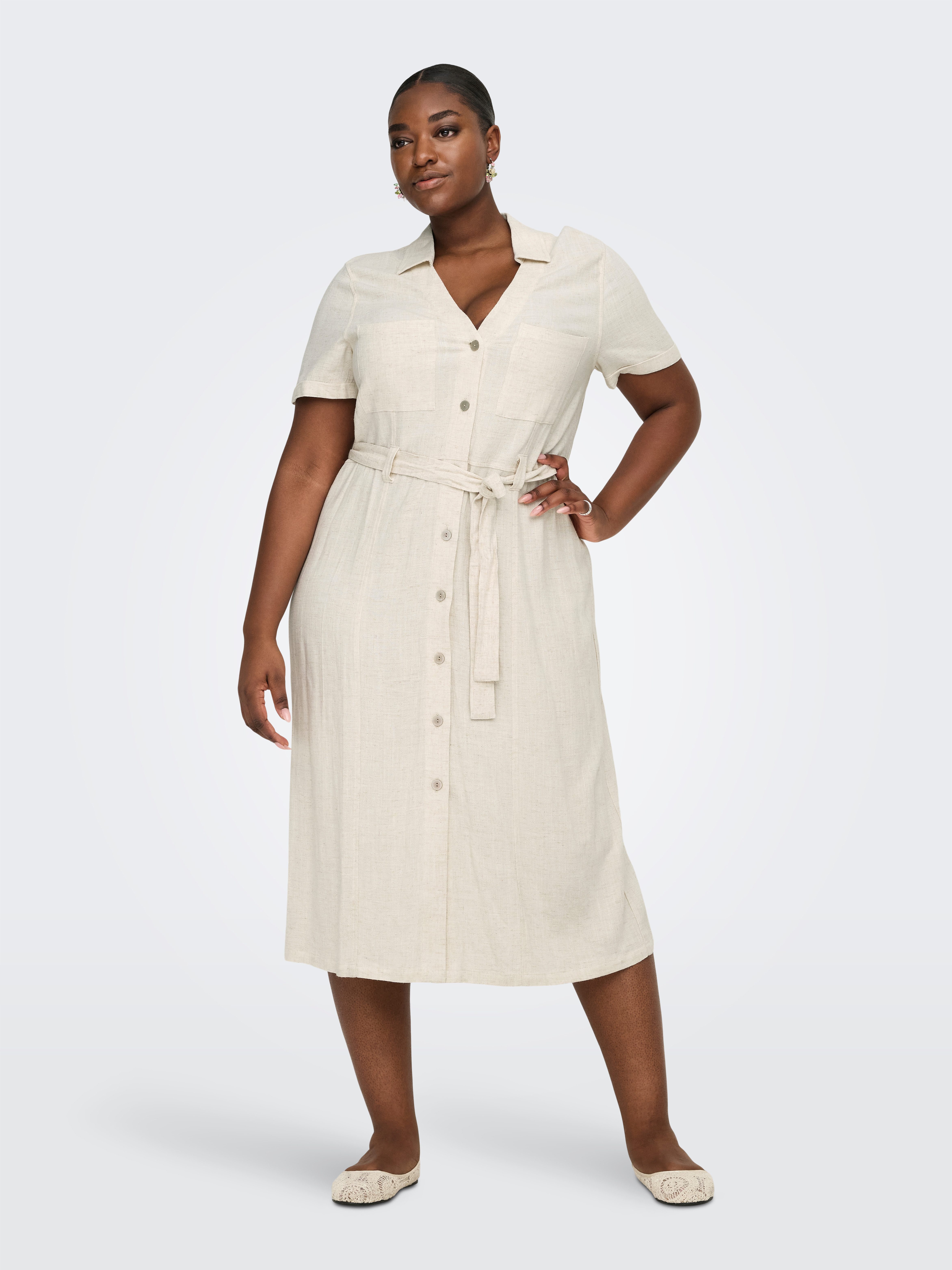 ONLY CARMAKOMA Blusenkleid CARSIESTA SS LIN BL SHIRT DRESS PNT NOOS