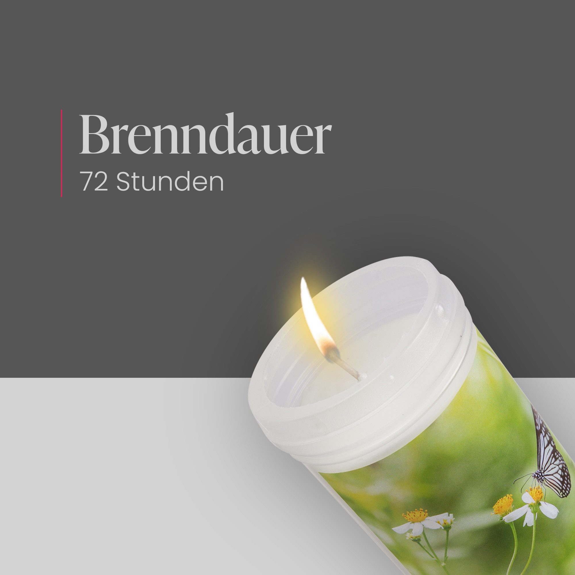 HS Candle Grabkerze Blumenmotiv 72h Brenndauer, H16 x Ø7 cm, hochwertiges Wachs, wind- & wetterfest
