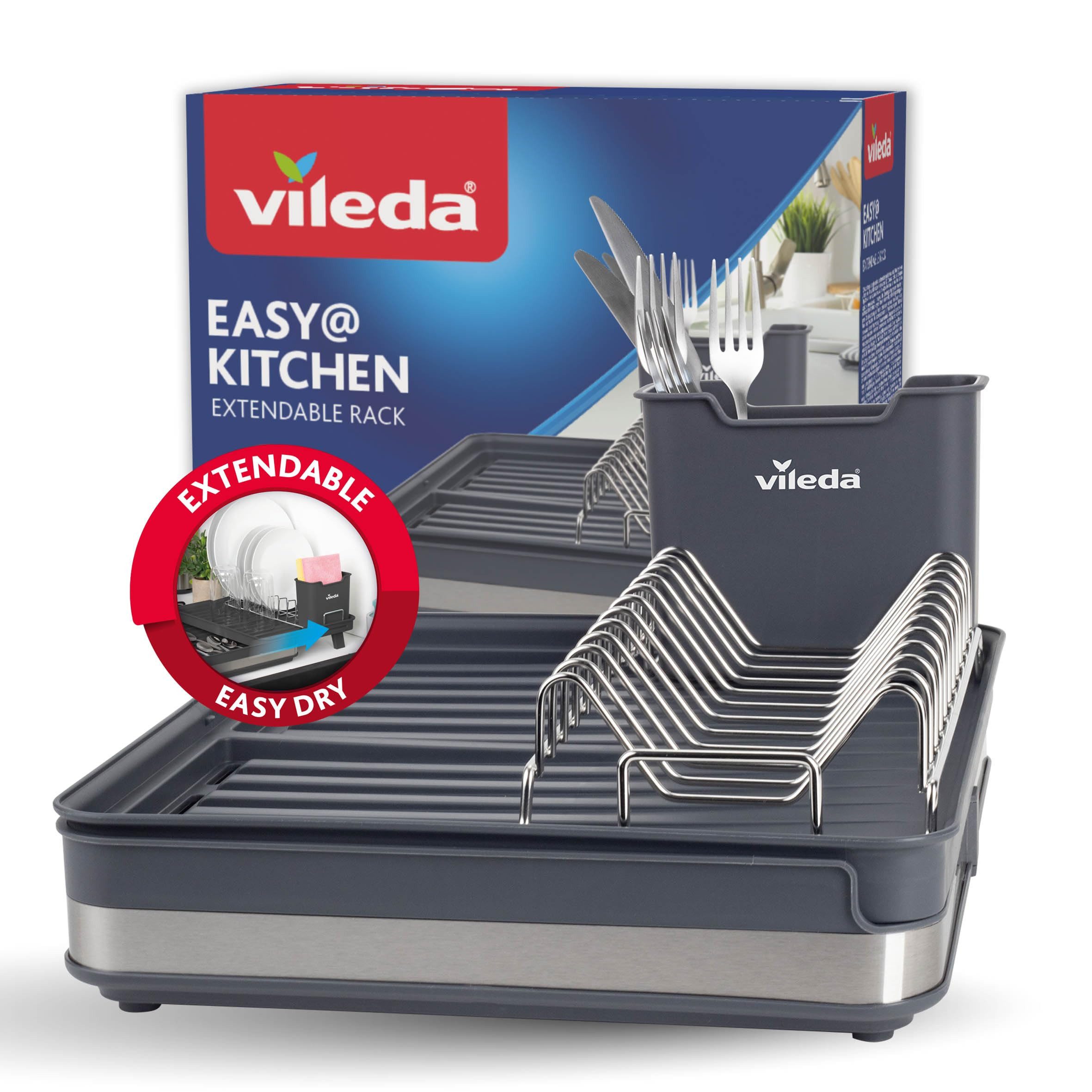 Vileda Geschirrständer Abtropfgestell Geschirr Edelstahl, Polypropylen, Zubehör für Küche, lebensmittelecht & robust