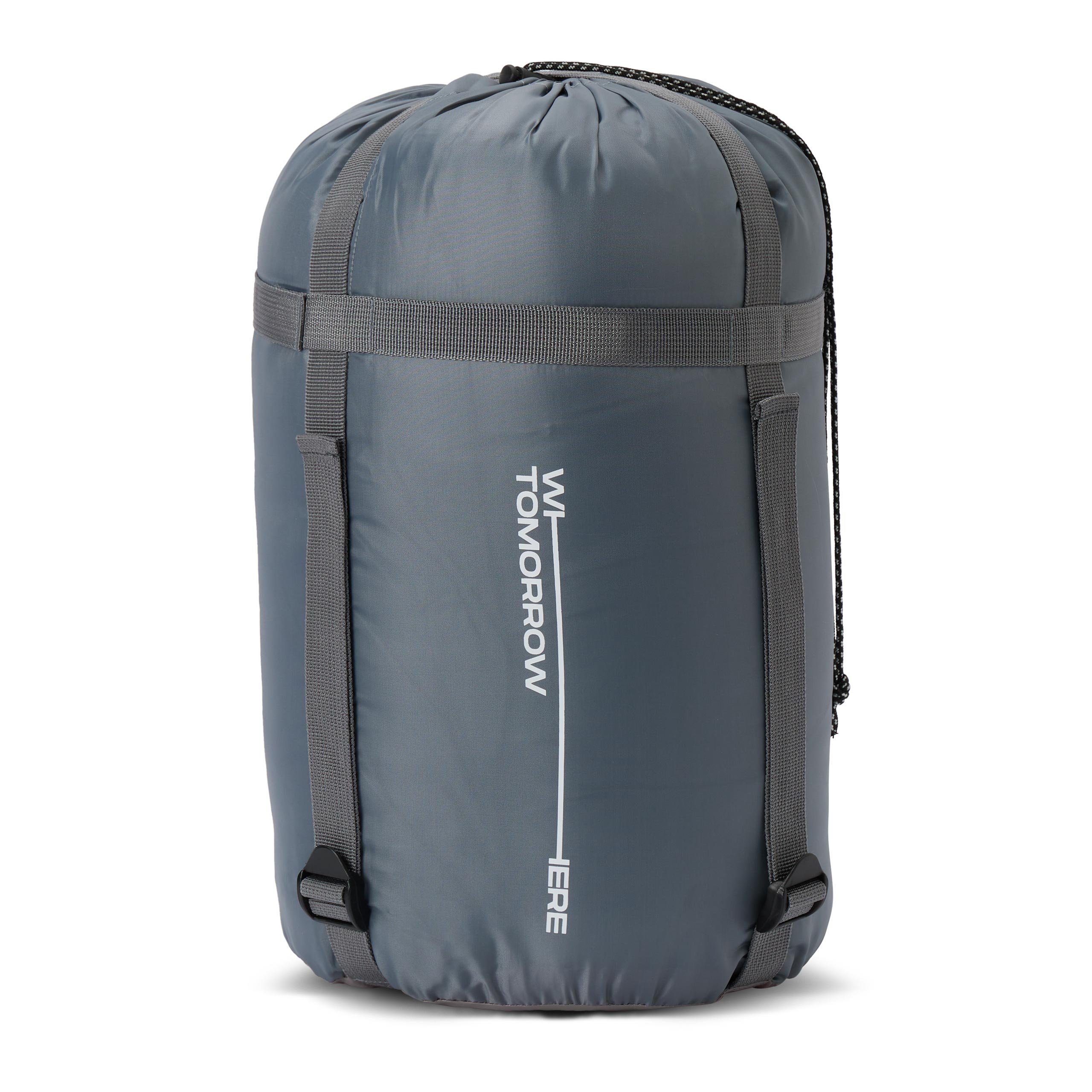 Lumaland Mumienschlafsack Where Tomorrow Camping Schlafsack atmungsaktiv 230x80x55 hellblau mit Tasche, wasserabweisend Wärmekragen