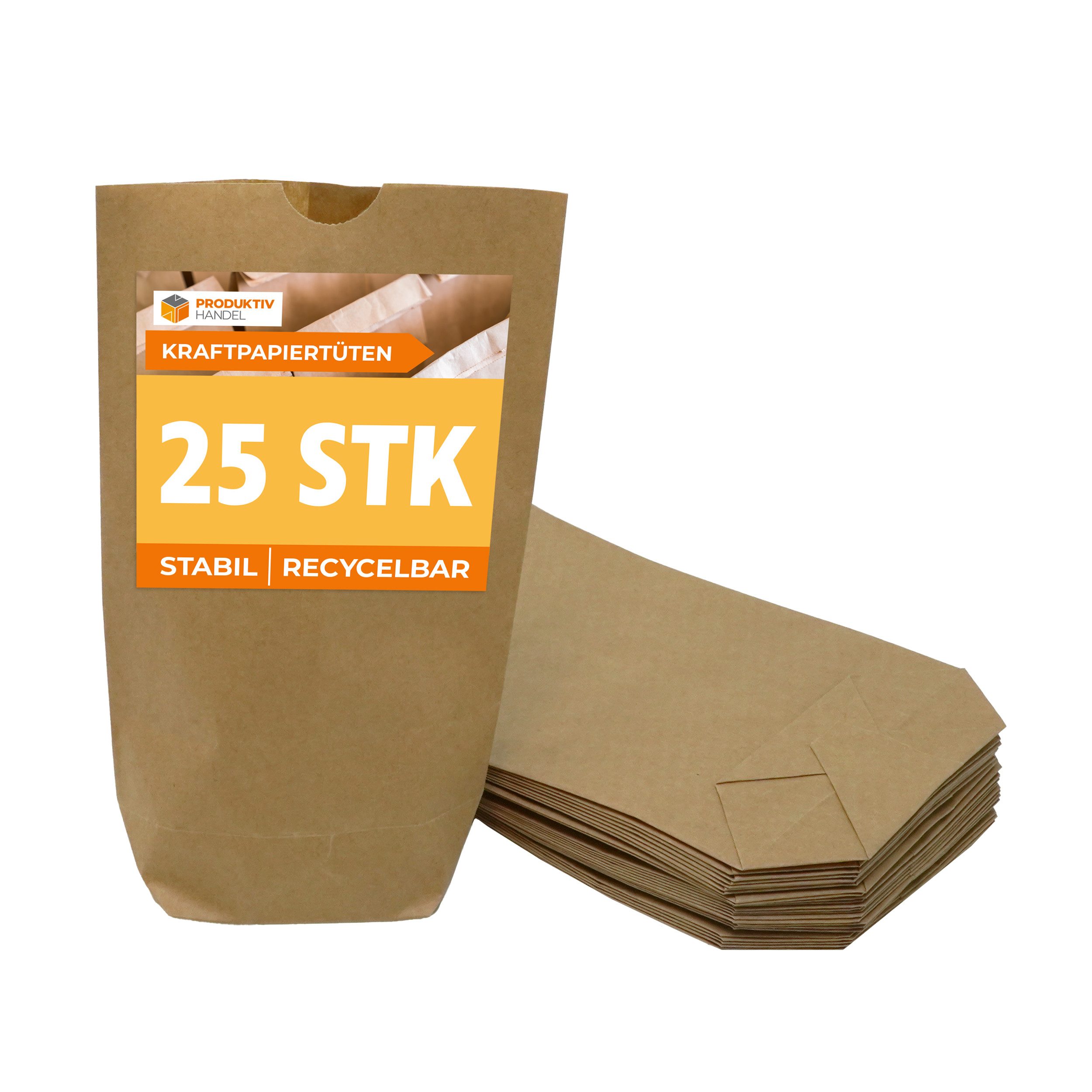 Produktiv Handel Kraftpapier Kraftpapiertüten 14 x 22 cm, nachhaltige Geschenktüten, 25 Stk.