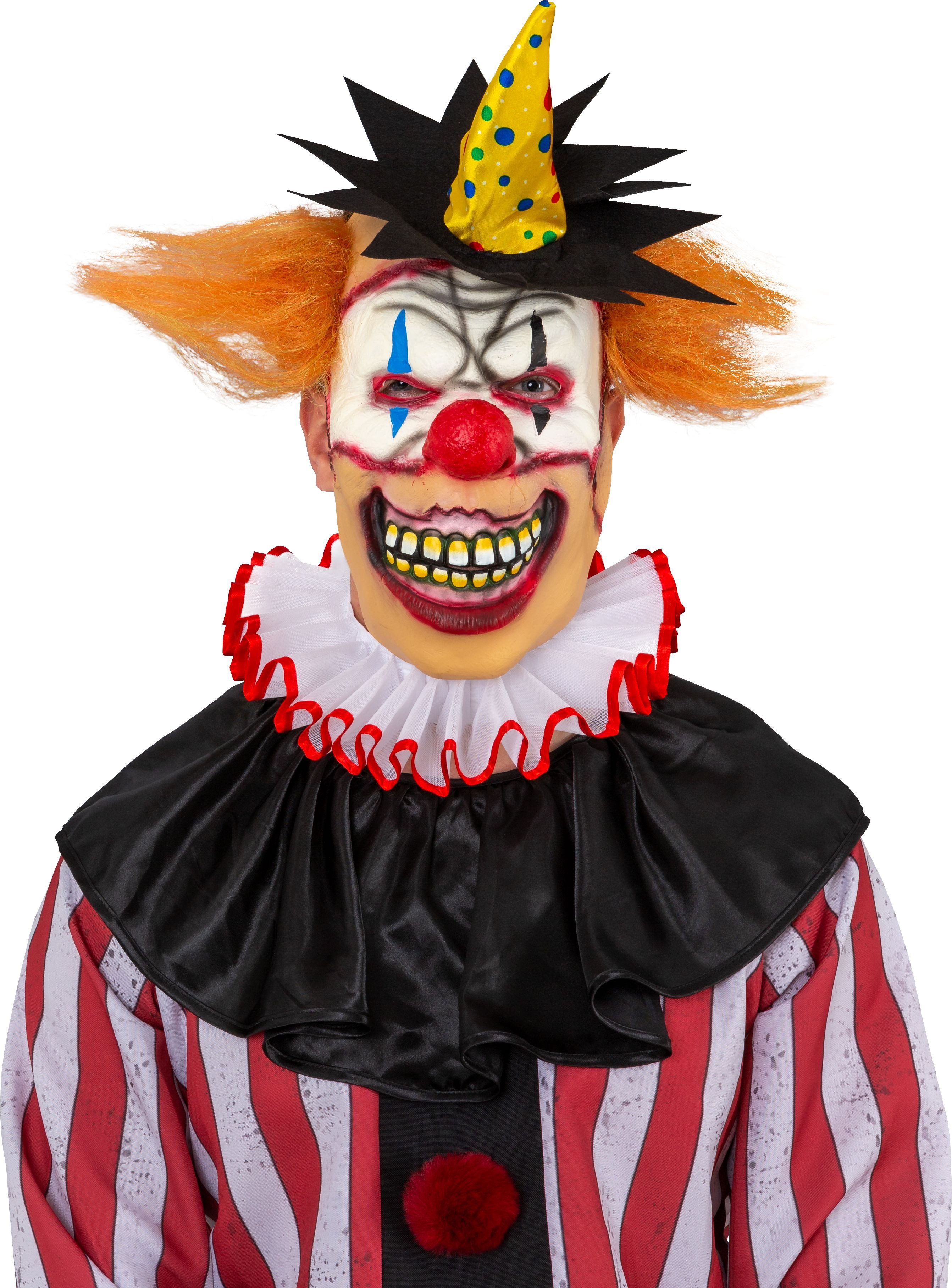 Orlob Verkleidungsmaske Halbmaske Horror Clown mit Gummiband & Haaren Halloween Karneval, Halbmaske mit Gummiband und Haaren