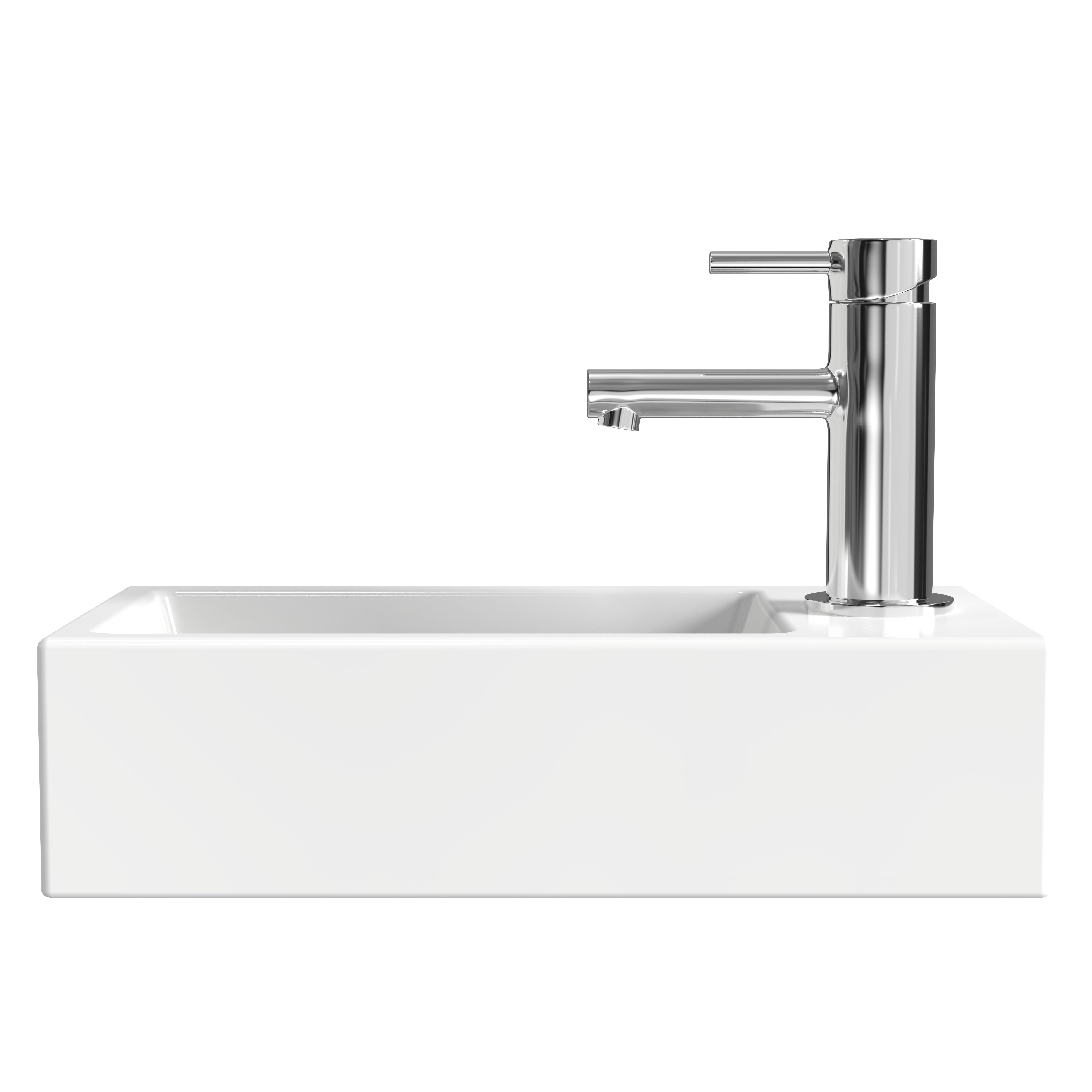 EMKE Waschbecken Hängewaschbecken, Aufsatzwaschbecken aus Keramik für Bad /Gäste-WC, mit Hahnlöcher Rechts,Waschschale Eckig Weiß Spülbecken