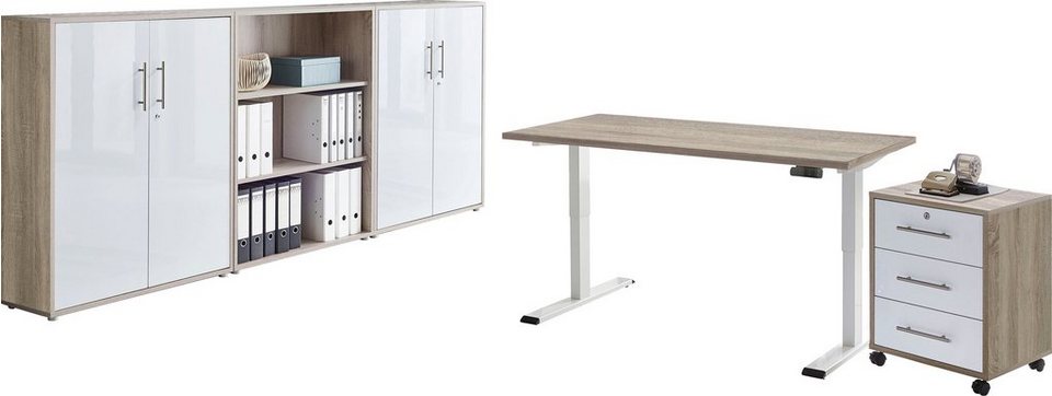 BMG Möbel Büromöbel-Set Tabor, (Set, 5-St), mit elektrisch  höhenverstellbarem Schreibtisch, Pflegeleichte Oberfläche