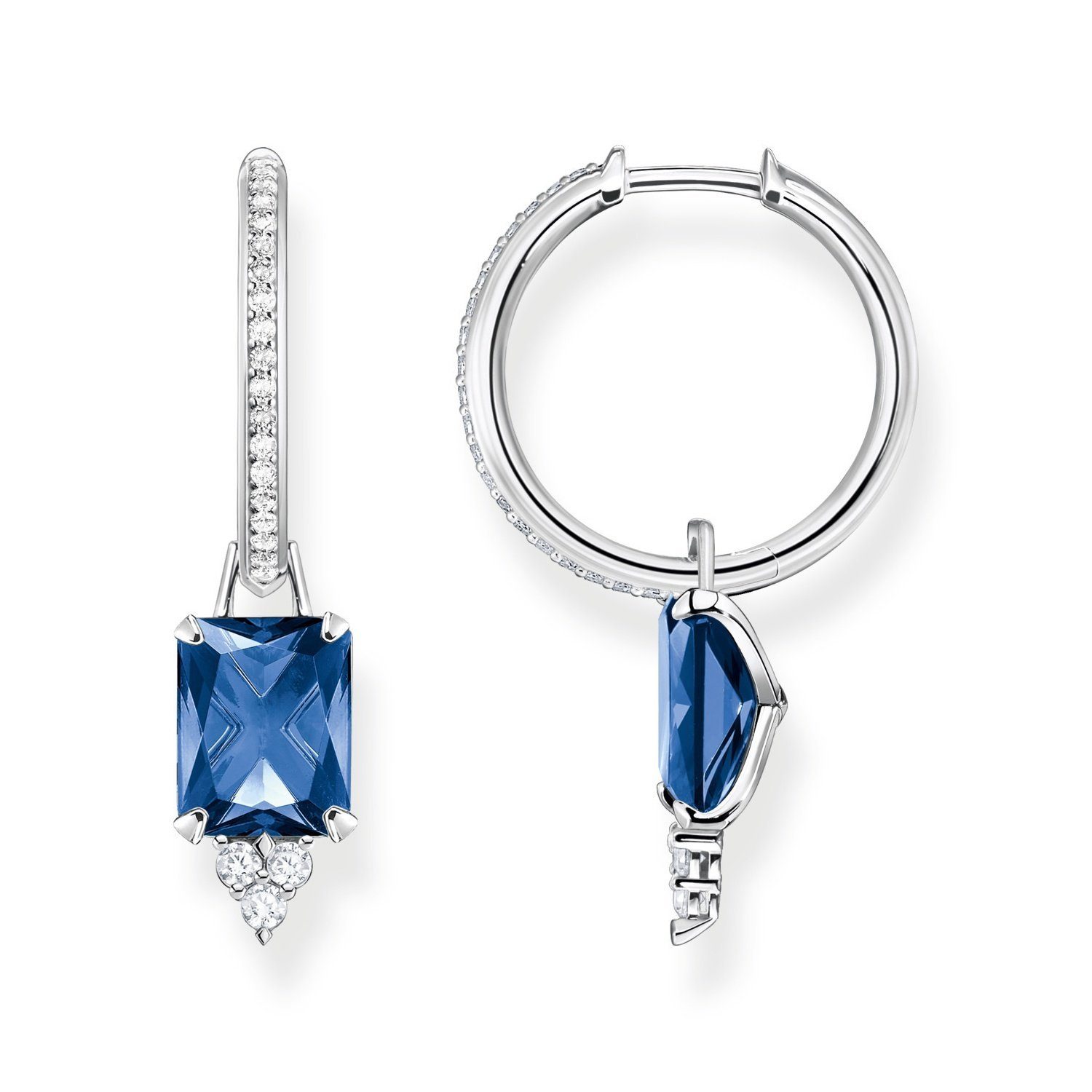 THOMAS SABO Paar Creolen Silber mit Blauem Stein, Optik: glänzend