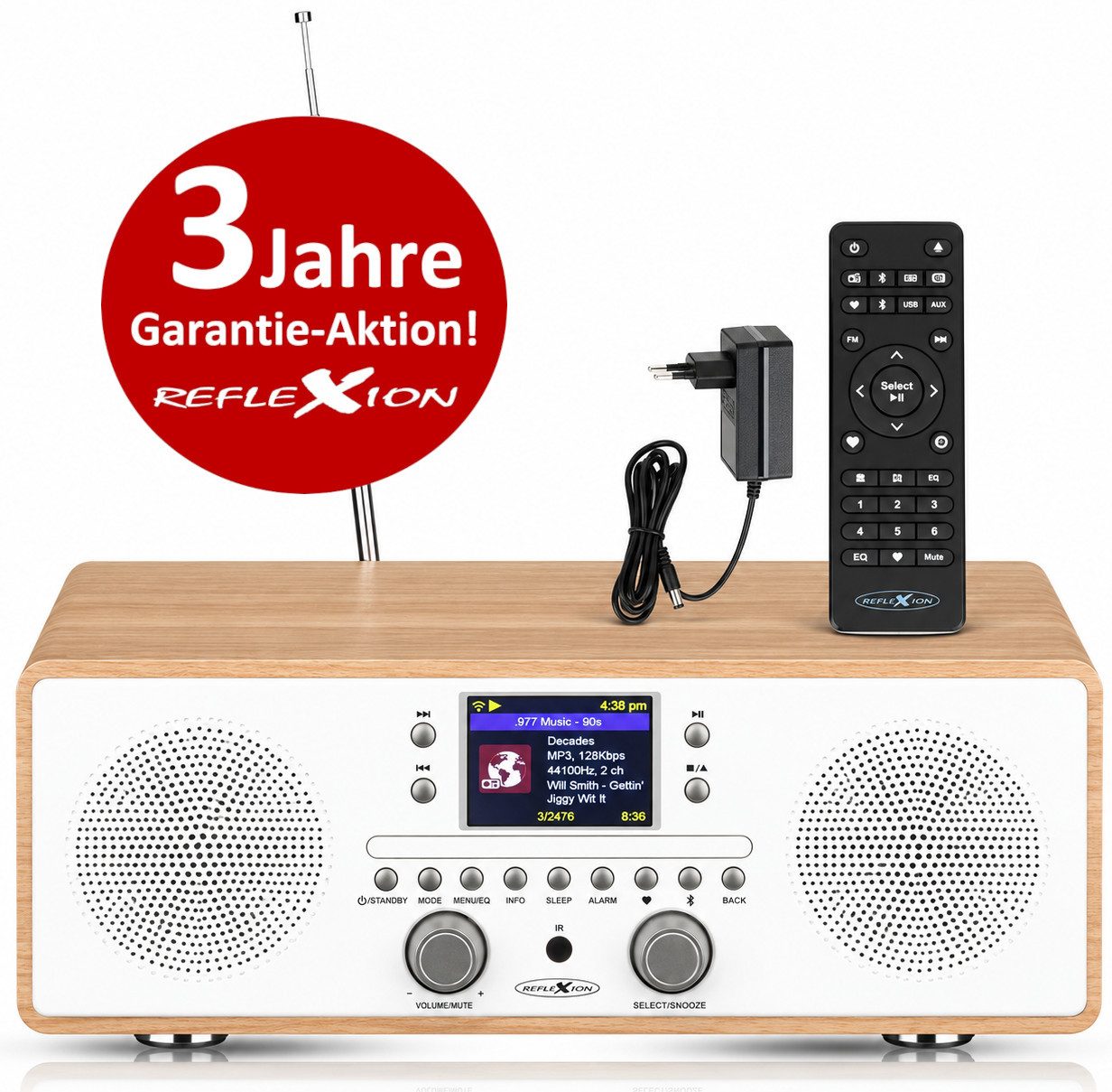 Reflexion HRA23INT Stereo DAB+ Radio mit CD-Player, Bluetooth, UKW, USB und AUX Internet-Radio (Digitalradio (DAB), UKW-Radio, Internetradio, 160 W, 2,4" TFT-Farbdisplay, Uhr-Anzeige mit Dual-Alarm und Sleep-Timer)