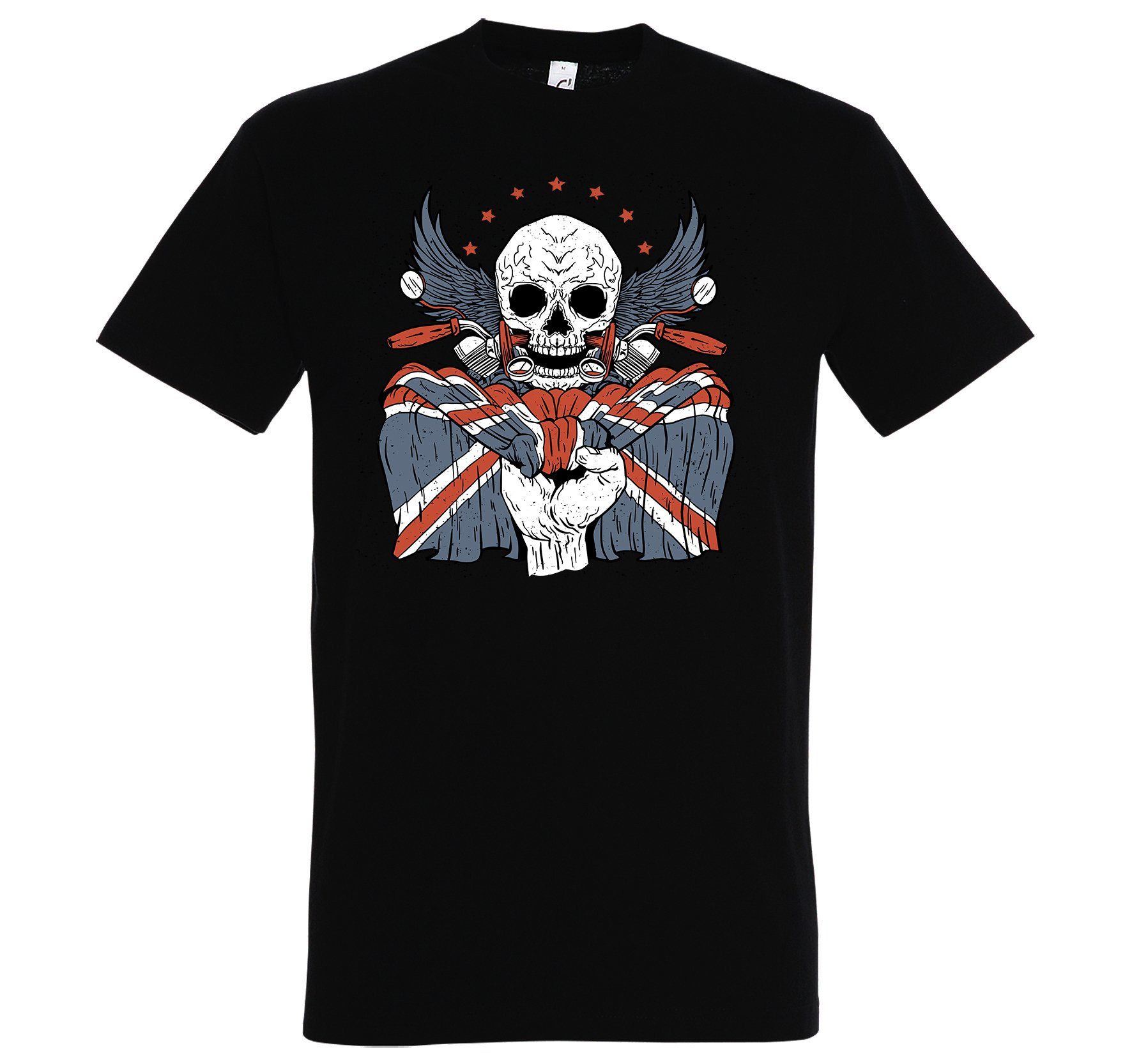 T-Shirt Herren Youth mit Biker UK lustigem Aufdruck Print-Shirt Logo Designz Skull Schwarz