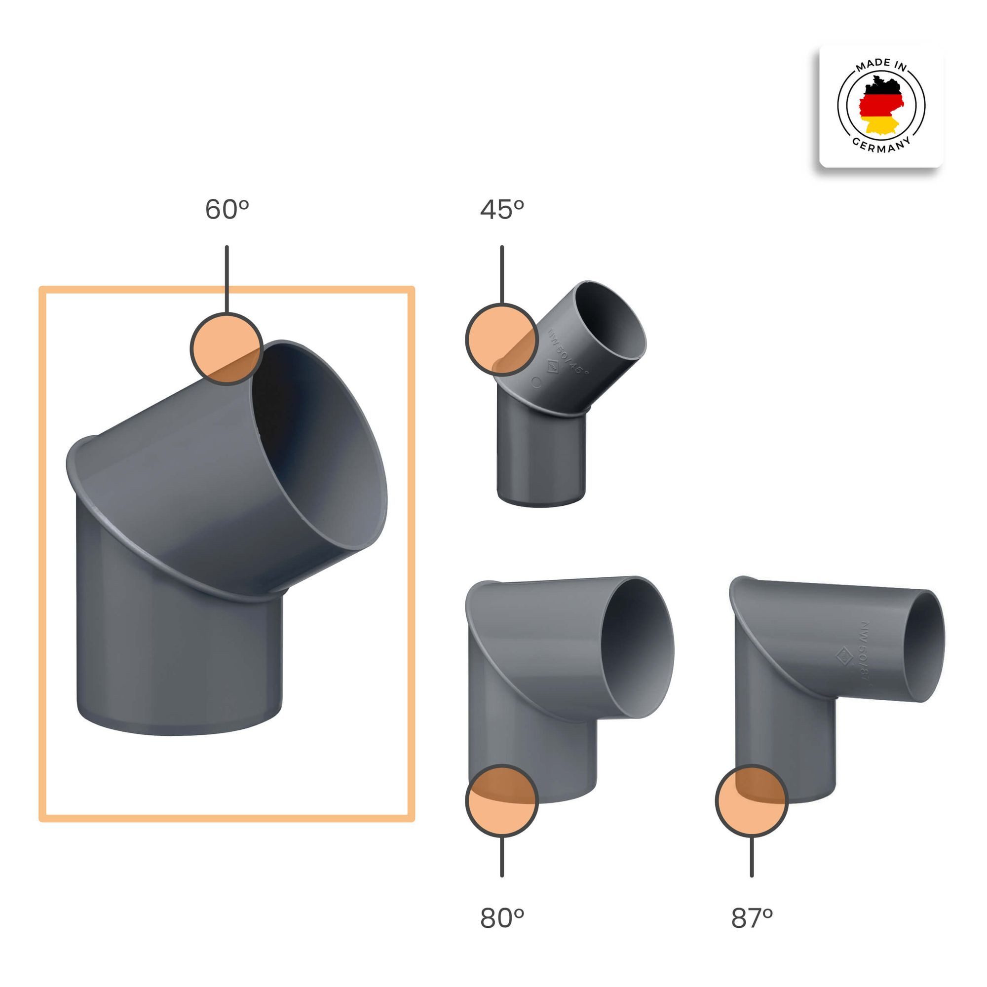 INEFA Regenfallrohr Rohrbogen -winkel für Fallrohr 60 Grad, (DN 75), Fallrohrbogen, Winkel für Regenfallrorhr, Rohr Fallrohr - Verbinder