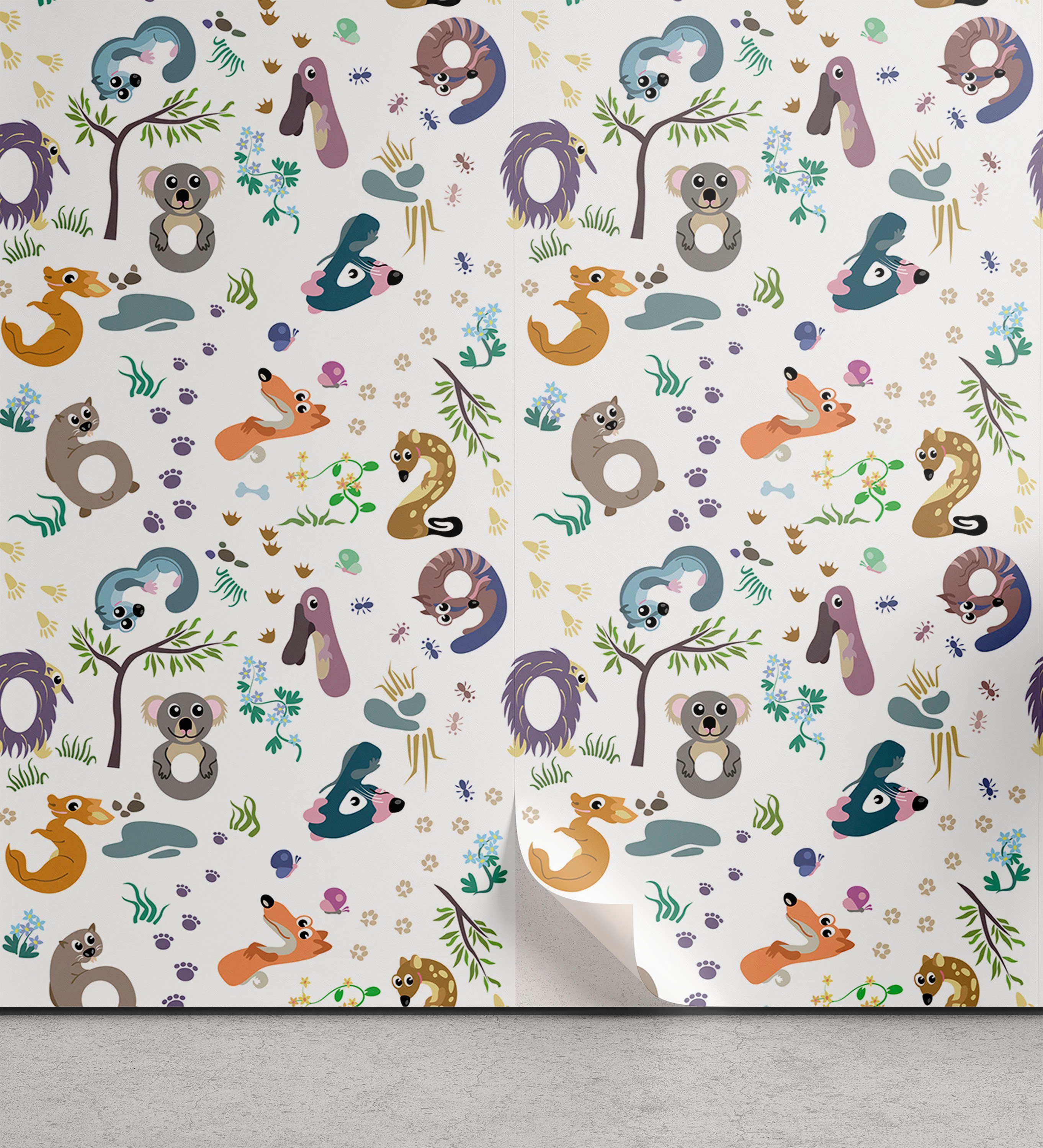 Abakuhaus Vinyltapete selbstklebendes Wohnzimmer Küchenakzent, Forming Wald Fun Zahlen Tiere