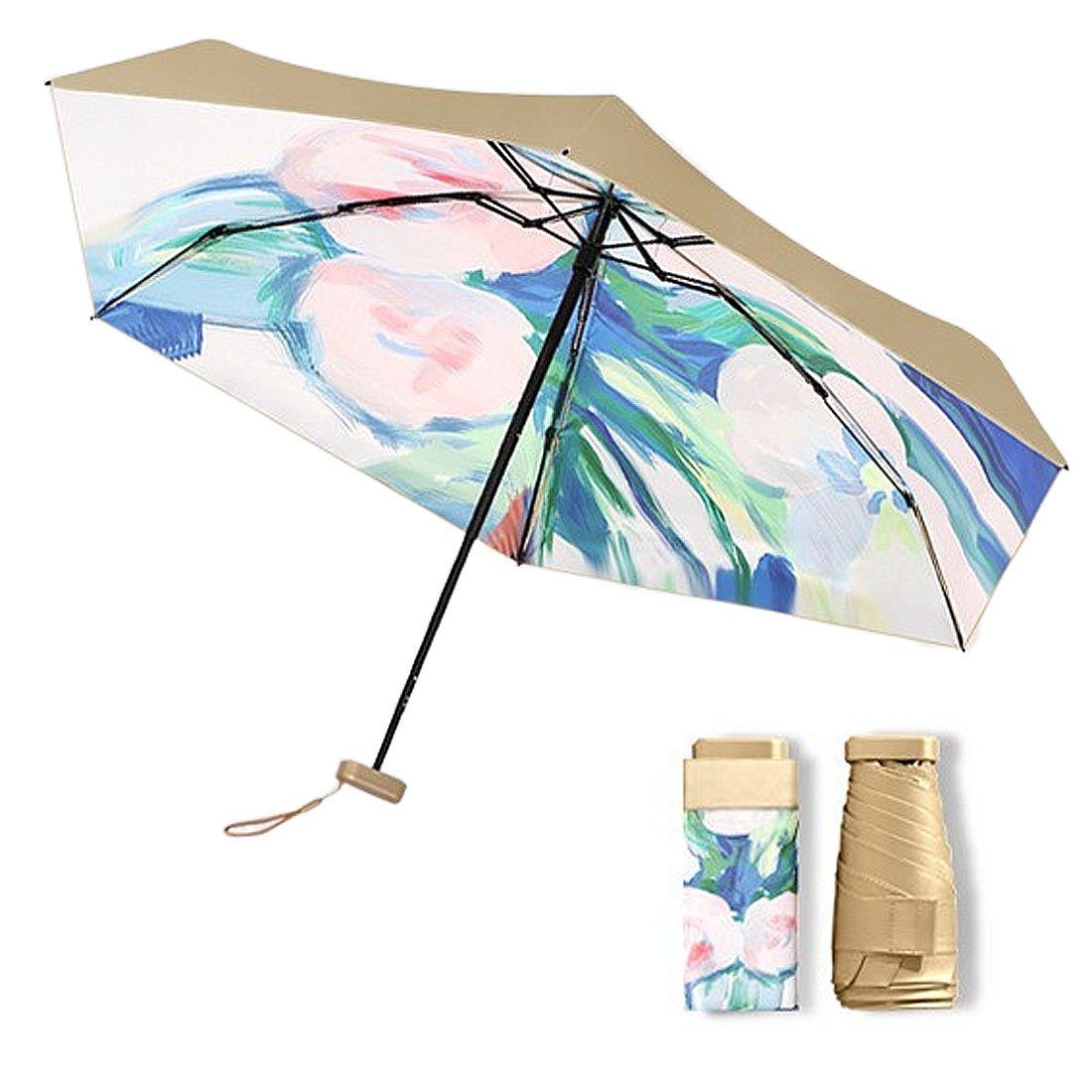 tragbarer DÖRÖY Regenschirm, regenfest, winddicht UV-Ölmalerei Taschenregenschirm Klappschirm,