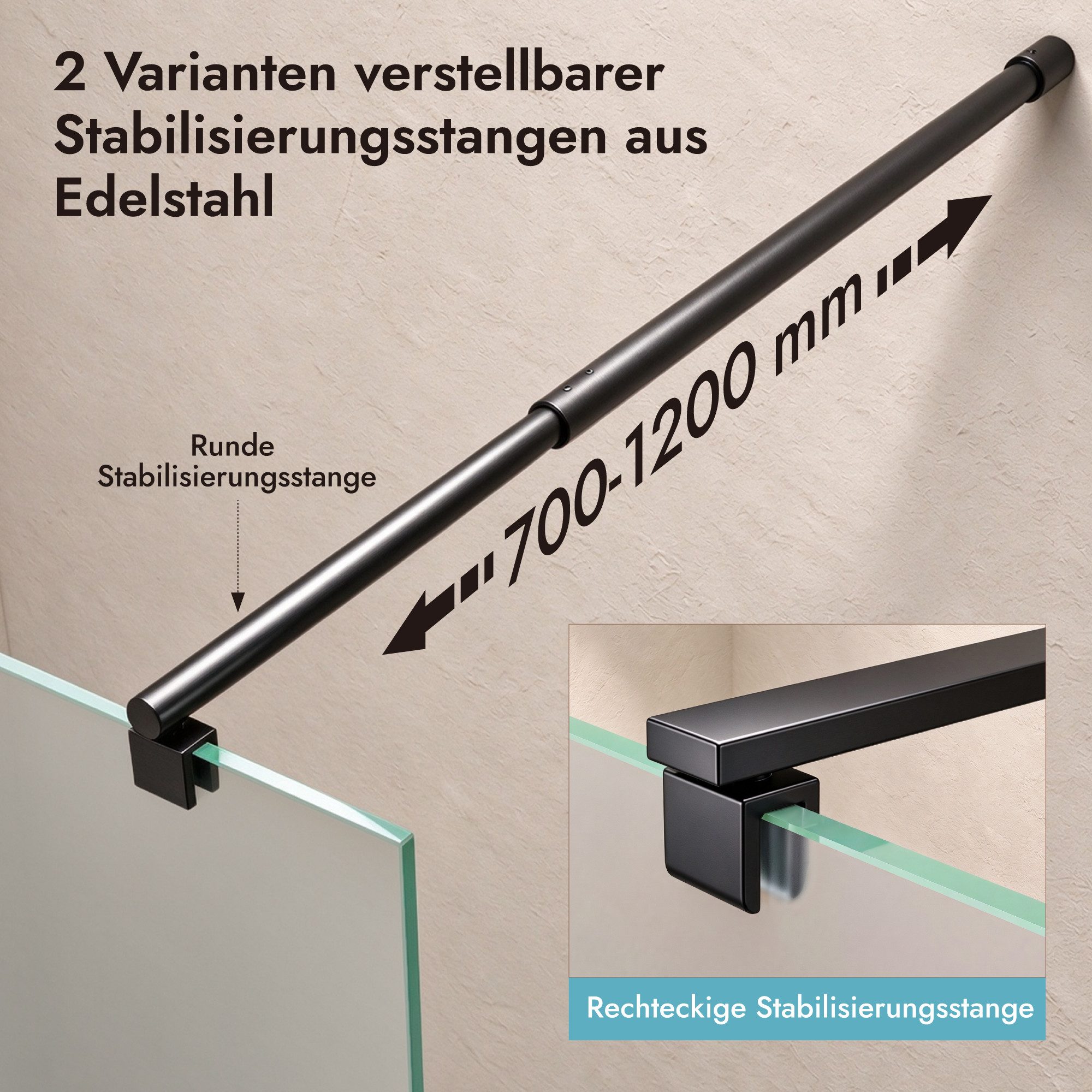 doporro Walk-in-Dusche Duschwand Duschkabine Duschabtrennung ESG-Glas mit NANO H: 200cm, Einscheibensicherheitsglas – Bild 4 von 5