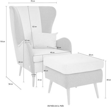 Guido Maria Kretschmer Home&Living Sessel Salla Bezug Bouclé oder Struktur fein, wahlweise mit oder ohne Hocker; großer Sessel: Maße B/T/H: 78/94/118cm