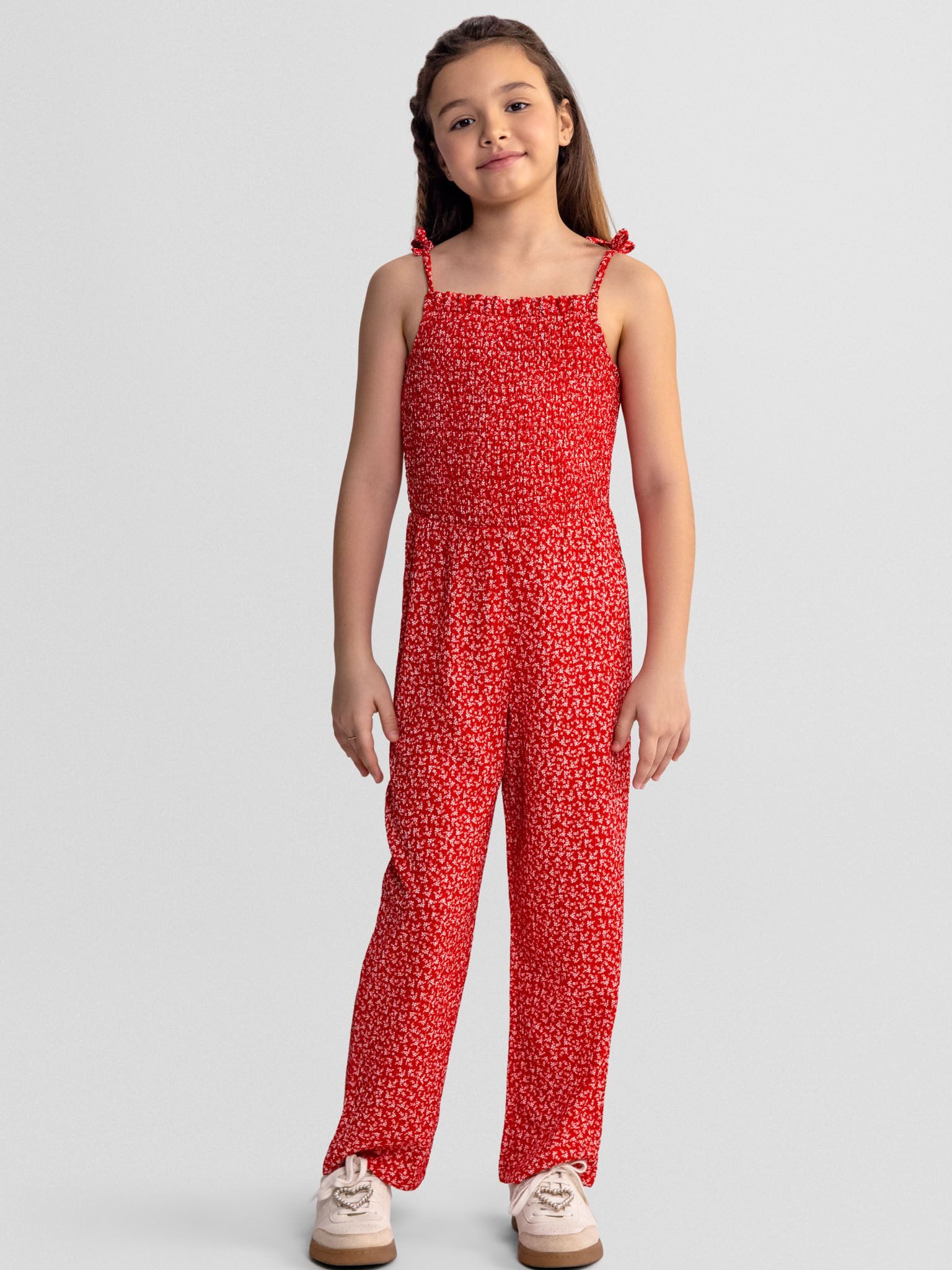 MINOTI Jumpsuit Jumpsuit mit weißem Blumenmuster in rot (3y-14y)