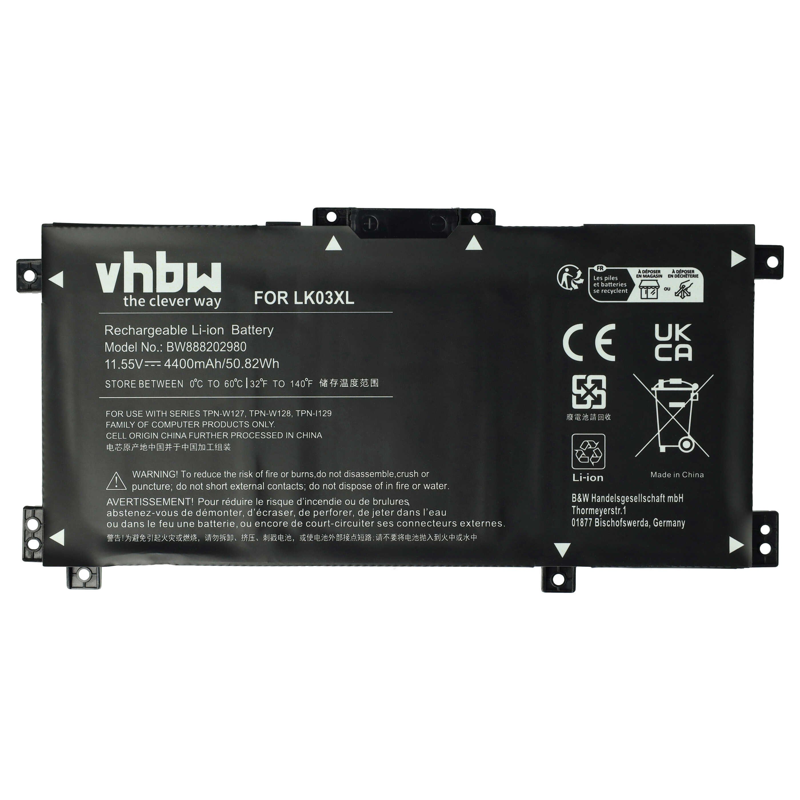 vhbw Akku Ersatz für HP HSTNN-UB71, HSTNN-LB8J, 916368-541, 916368-421, Laptop-Akku Akku Li-Polymer 4400 mAh (11,55 V, 1 St), Leistungsfähiger Austausch-Akku für Notebook, Wiederaufladbar, Jede
