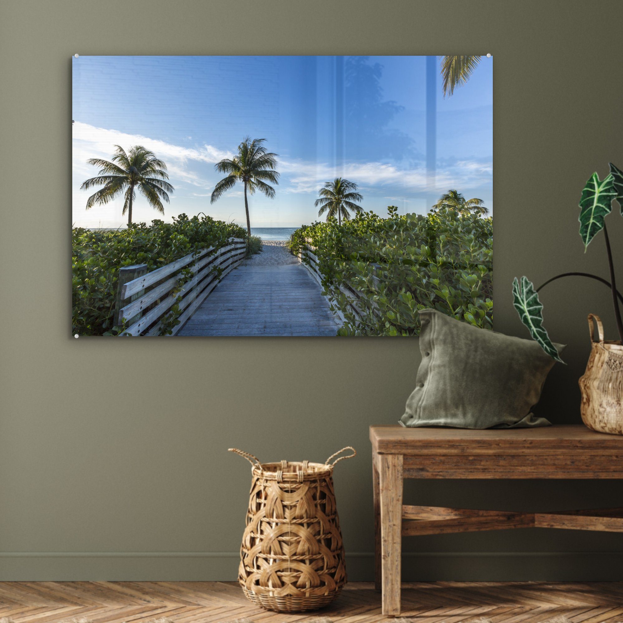 & St), Acrylglasbild MuchoWow Wohnzimmer Strand zum Der Acrylglasbilder Schlafzimmer Florida, Weg in (1