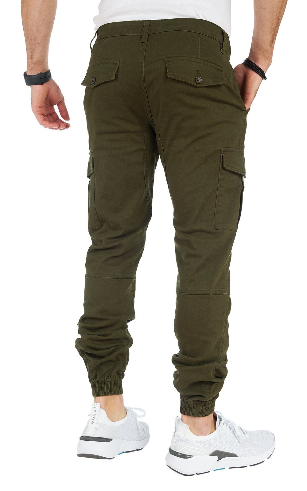 Styleko Chinohose 8001 Styleko Cargohose Cargohose Chino Dark Herren Cargohose -Gürtelbund männer Green Hose