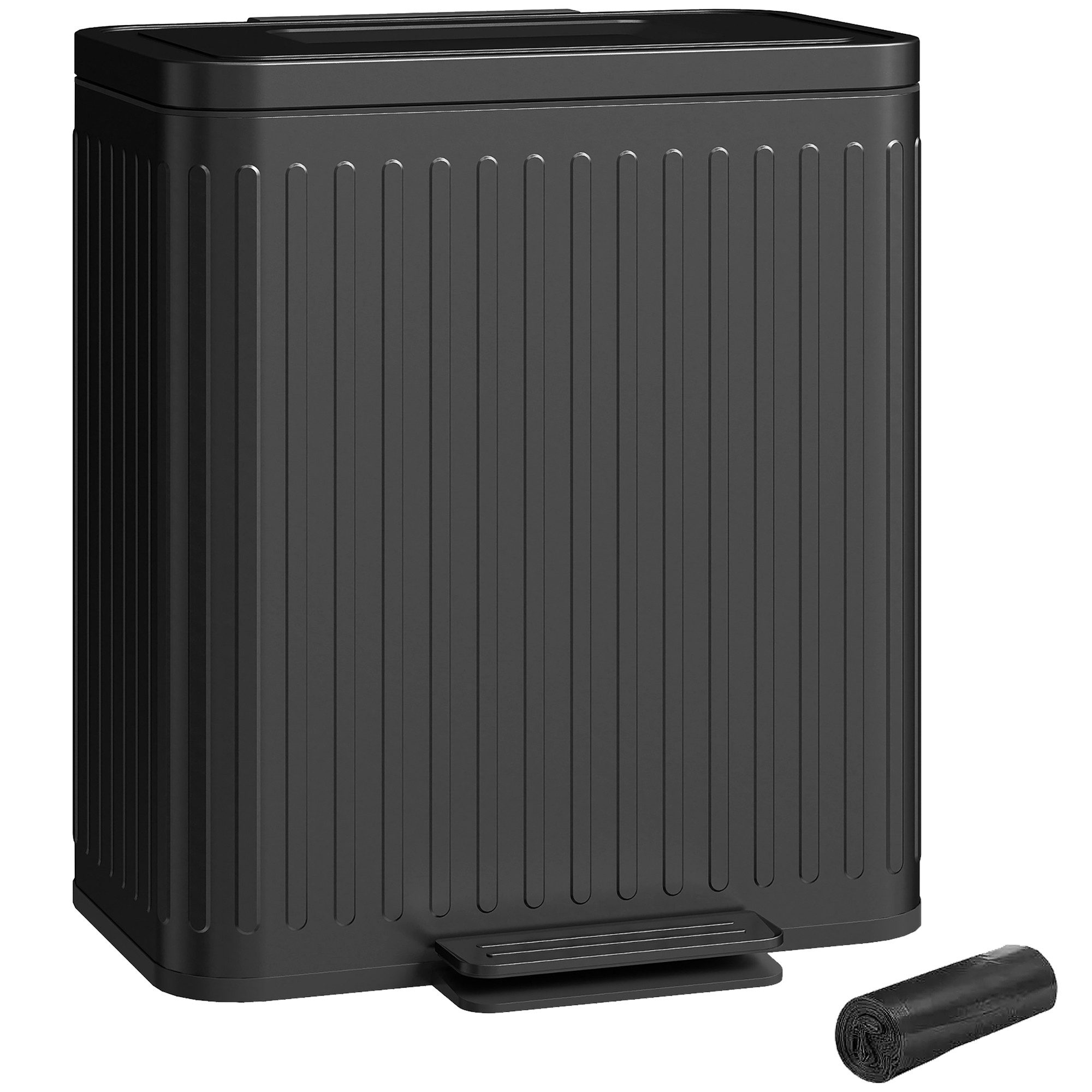 HOMCOM Mülltrennsystem Treteimer 2 x 20 L Soft-Close-Deckel Offenhaltefunktion, für Küche, Schlafzimmer, Schwarz