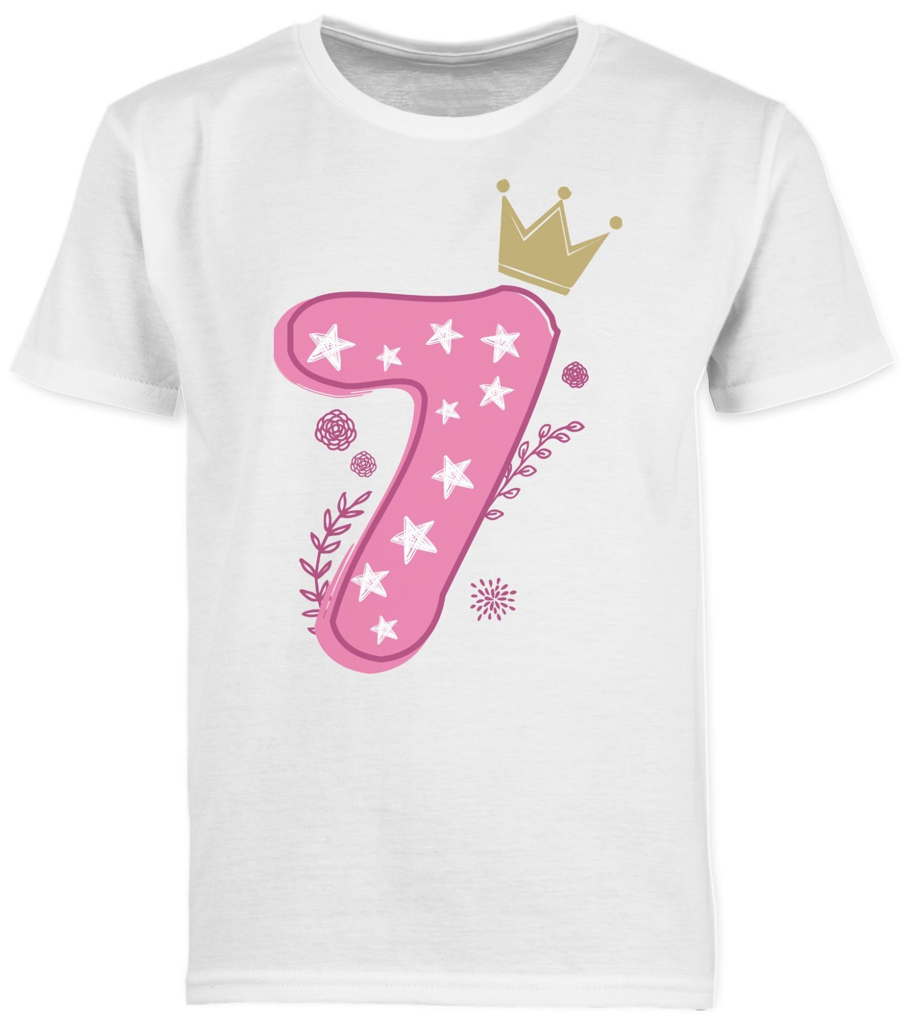 Kinder Kids (Gr. 92 - 146) Shirtracer T-Shirt Siebter Mädchen Krone Sterne - 7. Geburtstag - Jungen Kinder T-Shirt