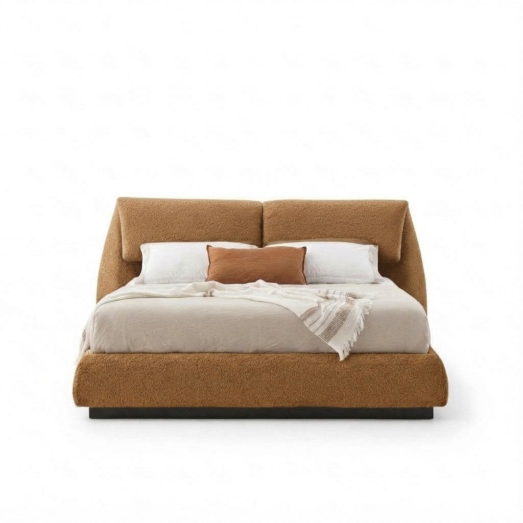 Xlmoebel Polsterbett Beiges Holzbett im zeitlosen Design von XLMOEBEL, Made in Europa