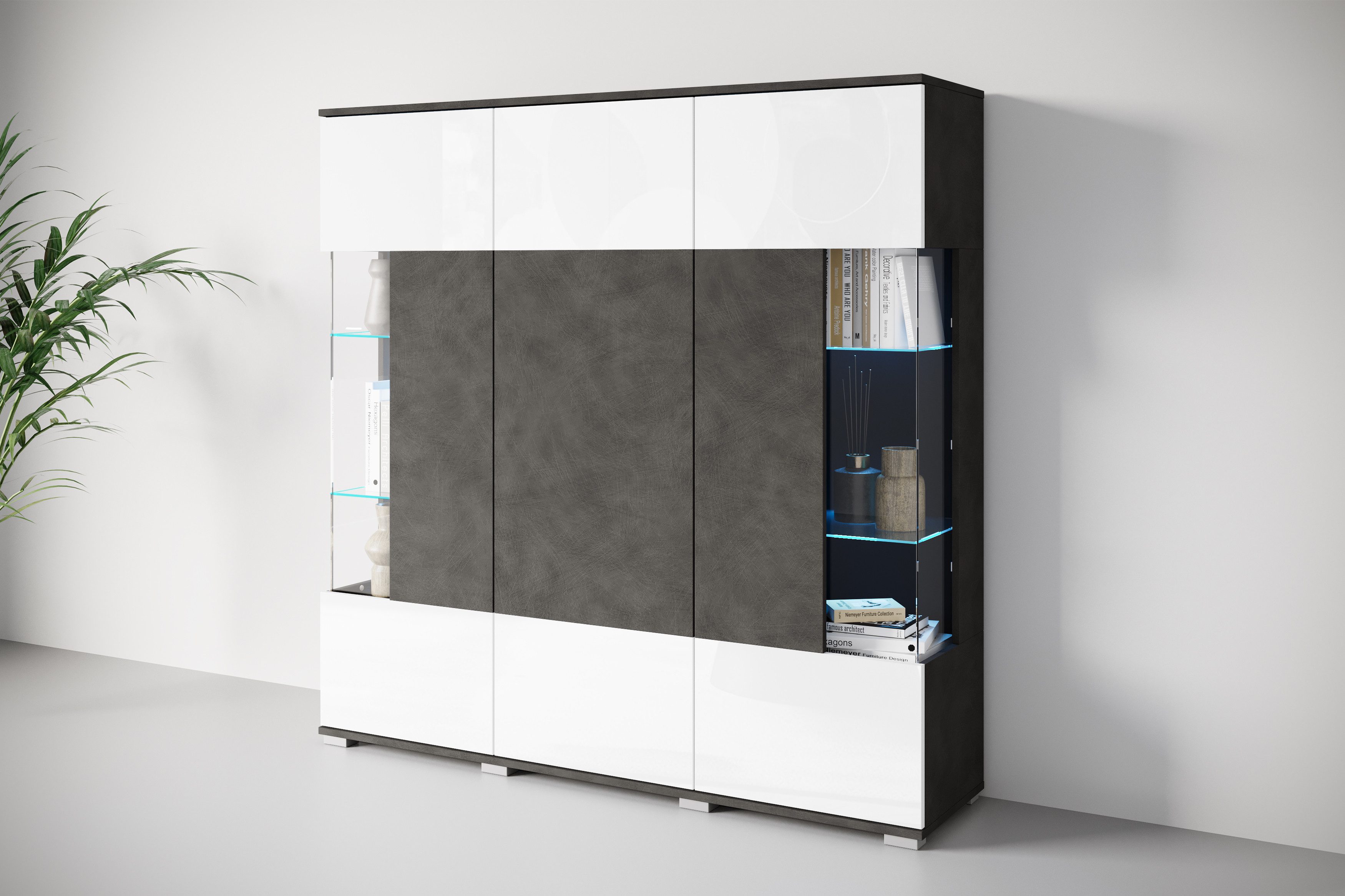 INOSIGN Highboard Kenia (1 St), Modernes Highboard, mit Glastüren, Breite 135 cm
