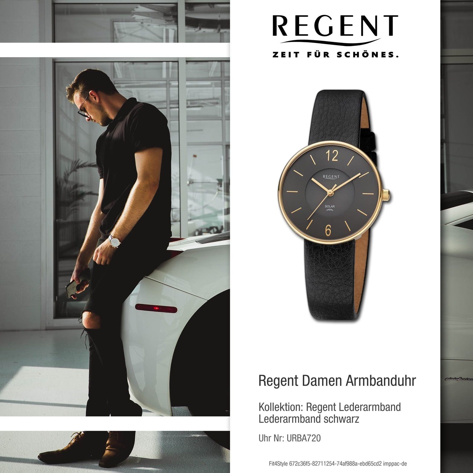 Regent Quarzuhr Regent Damenuhr rundes Analog, Armbanduhr Gehäuse, Lederarmband groß Damen schwarz, 33mm) extra (ca