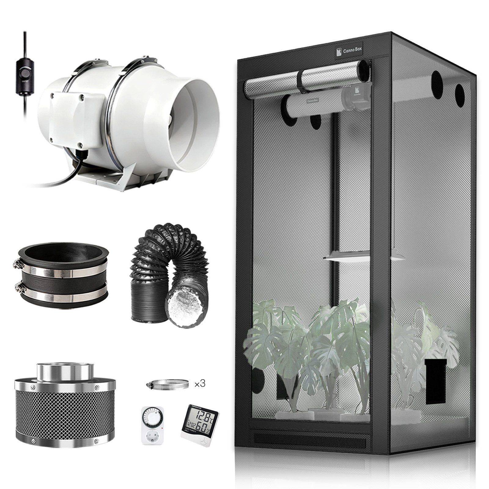CannoBox Gewächshaus CannoBox Growbox 100/150mm Abluft Komplett Set Growzelt Indoor