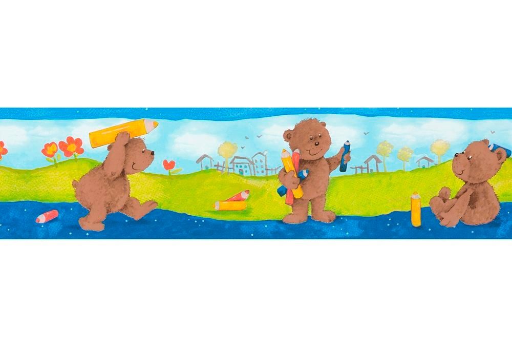 living walls Bordüre Stick Ups, leicht strukturiert, Motiv, Strukturmuster, gemustert, Tapete Natur Bordüre Kinder Selbstklebend Bärchen Flur Design Optik