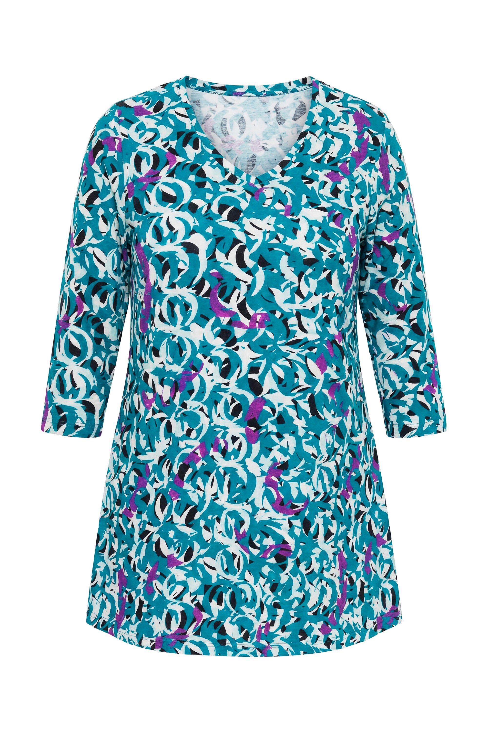 Ulla Popken Longshirt Longshirt grafischer Druck V-Ausschnitt 3/4-Arm