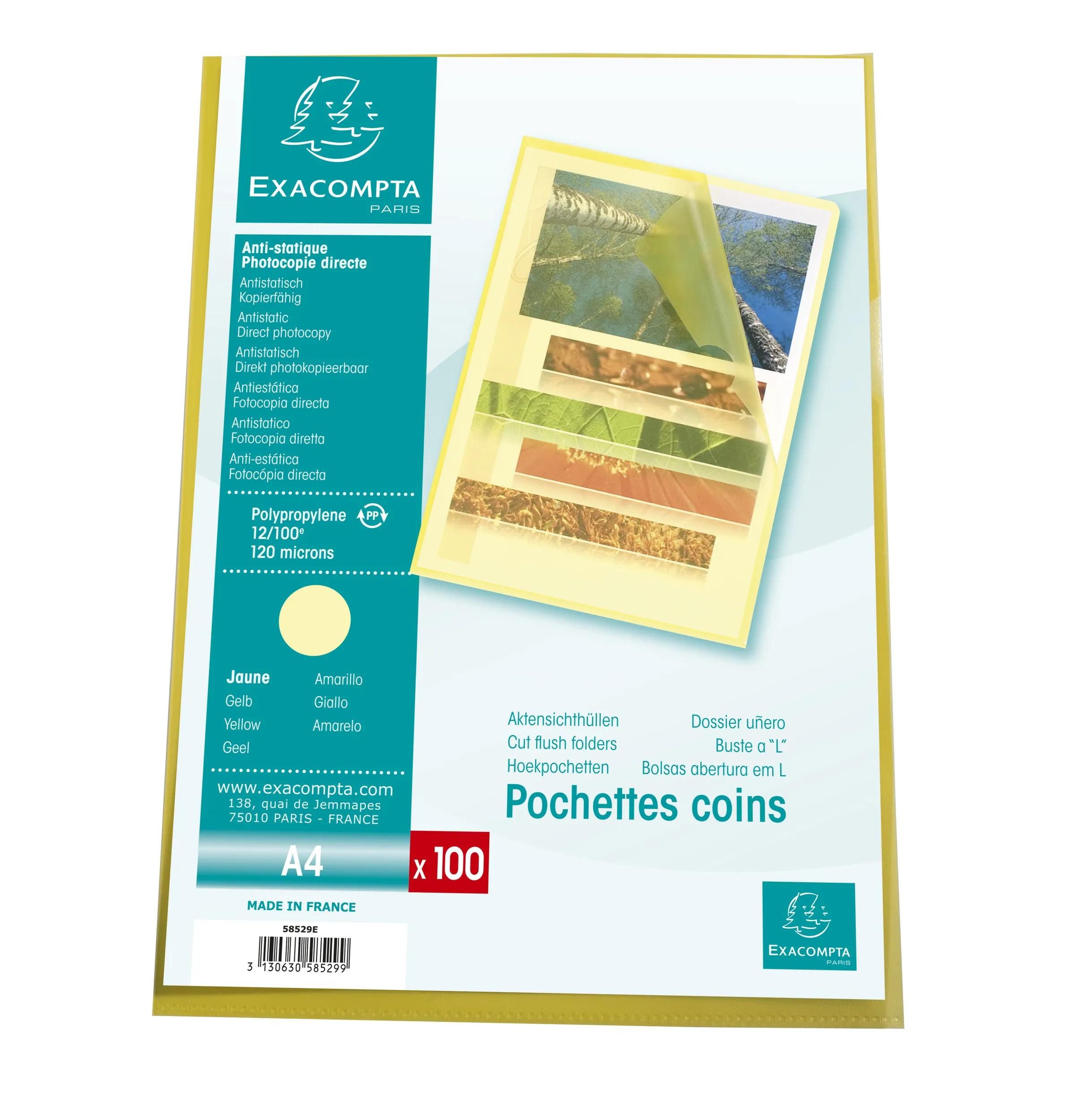 Prospekthülle 10x Pack 100 Aktenhüllen PP genarbt 1,2mm - A4 - Gelb - 58529E