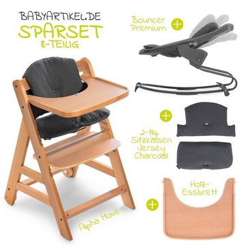 Hauck Hochstuhl Alpha Move Natur Newborn Set, Babystuhl ab Geburt inkl. Aufsatz für Neugeborene, Tisch, Sitzauflage