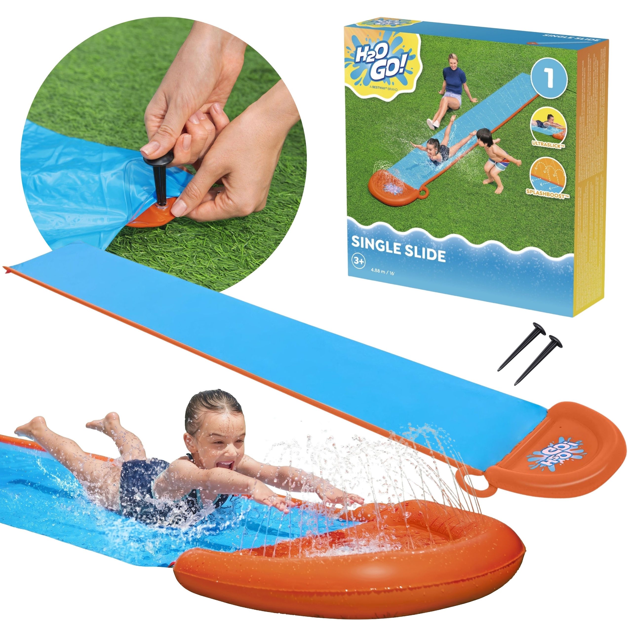 Sarcia.eu Wasserrutsche Einzelrutsche für Kinder, aufblasbare Wasserrutsche 4,88 m