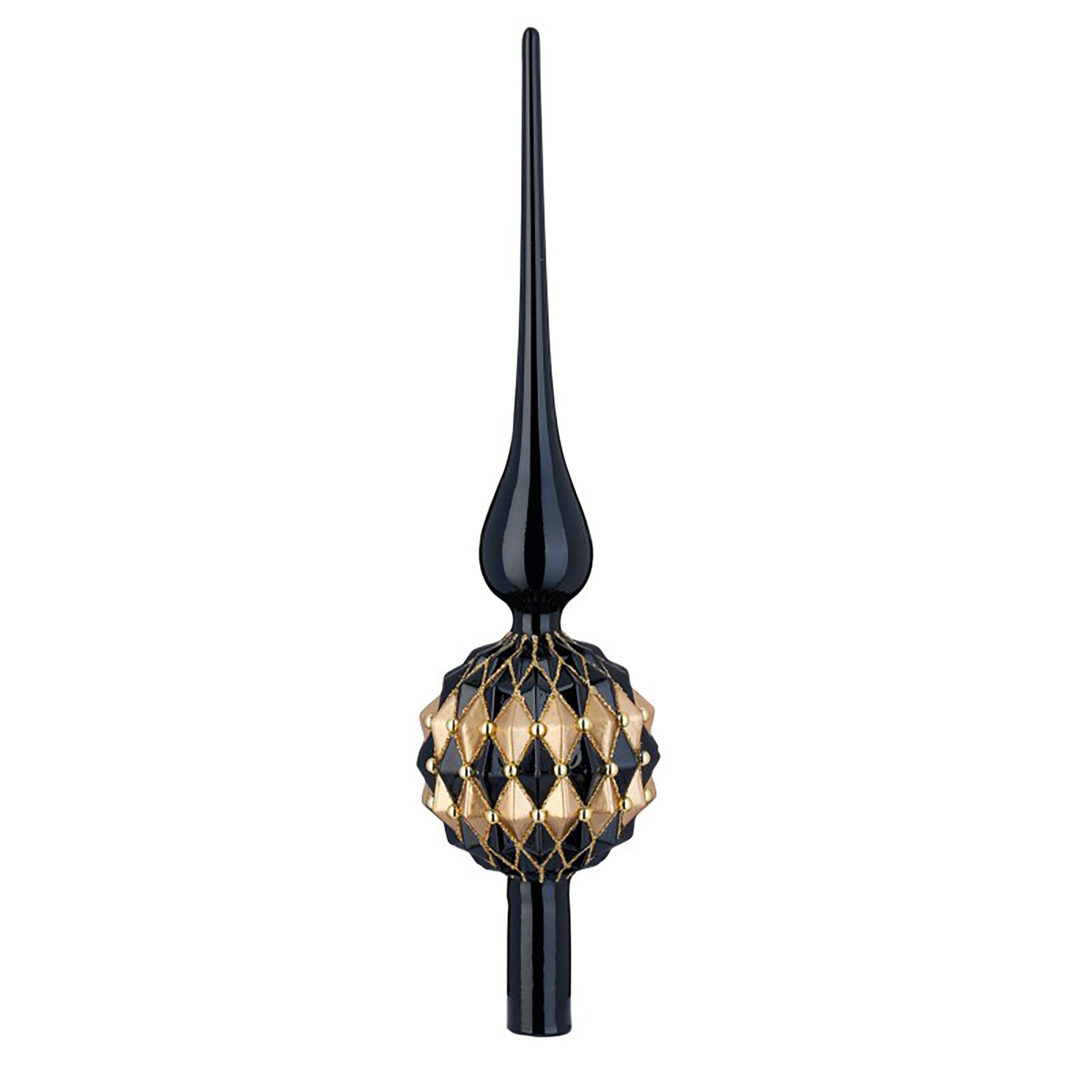 MAGIC by Inge Christbaumspitze, Christbaumspitze Glas 31cm mit Ornamenten - Ebony Black