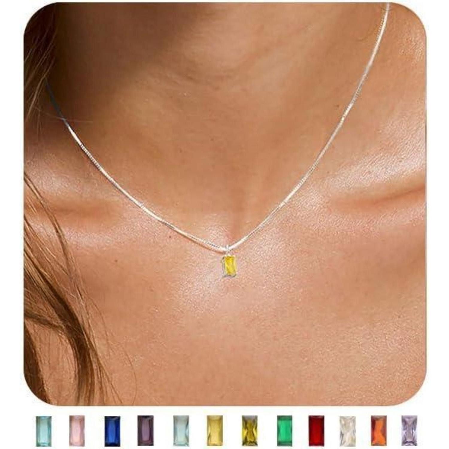 Kette mit Anhänger Halskette Damen 14K Vergoldet Silber Geburtsstein Silber-11.November