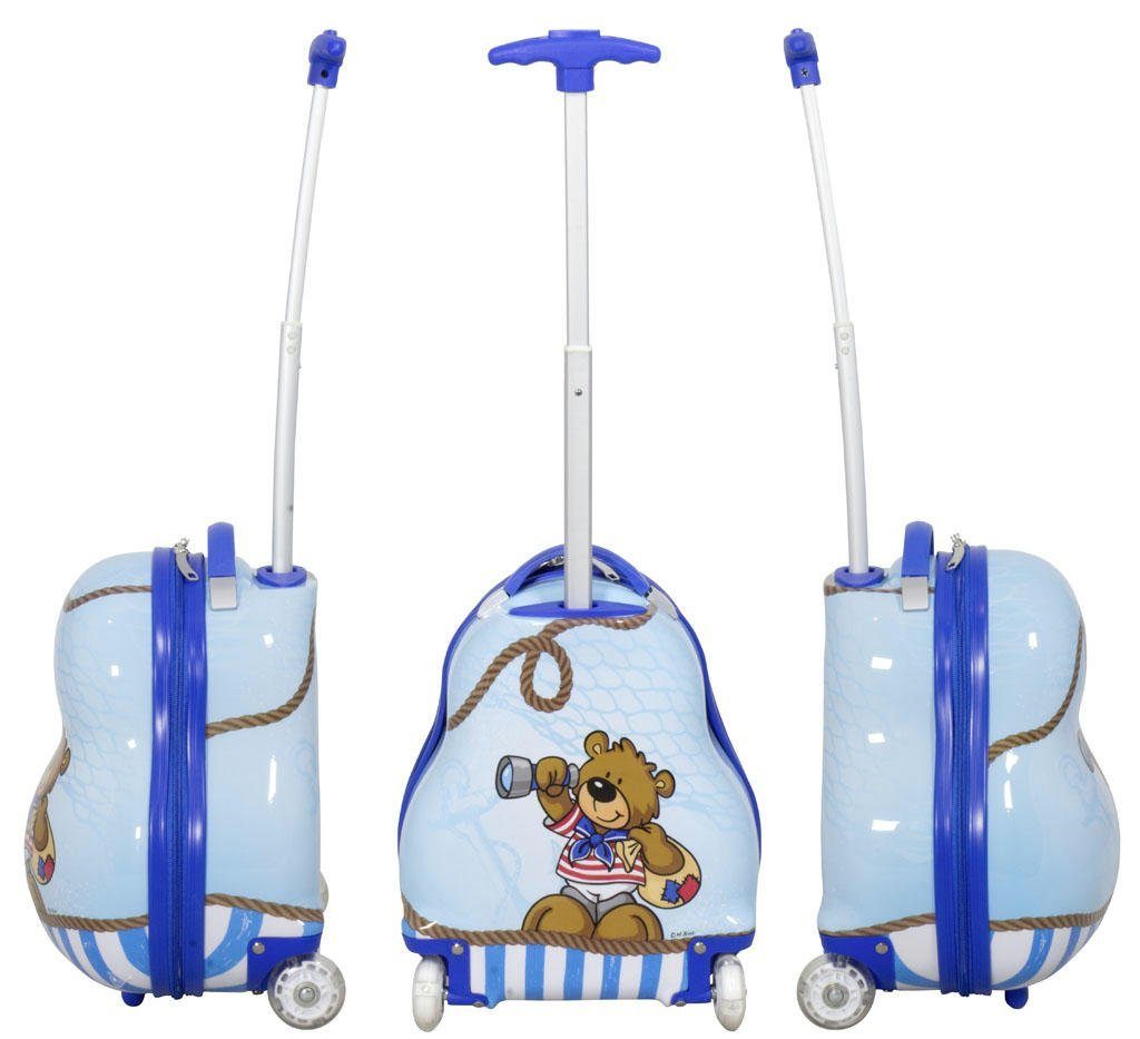 Warenhandel König Kinderkoffer Kinderkoffer Bär, mit mit LED-Licht Leichtlaufrollen Motiv, Blau