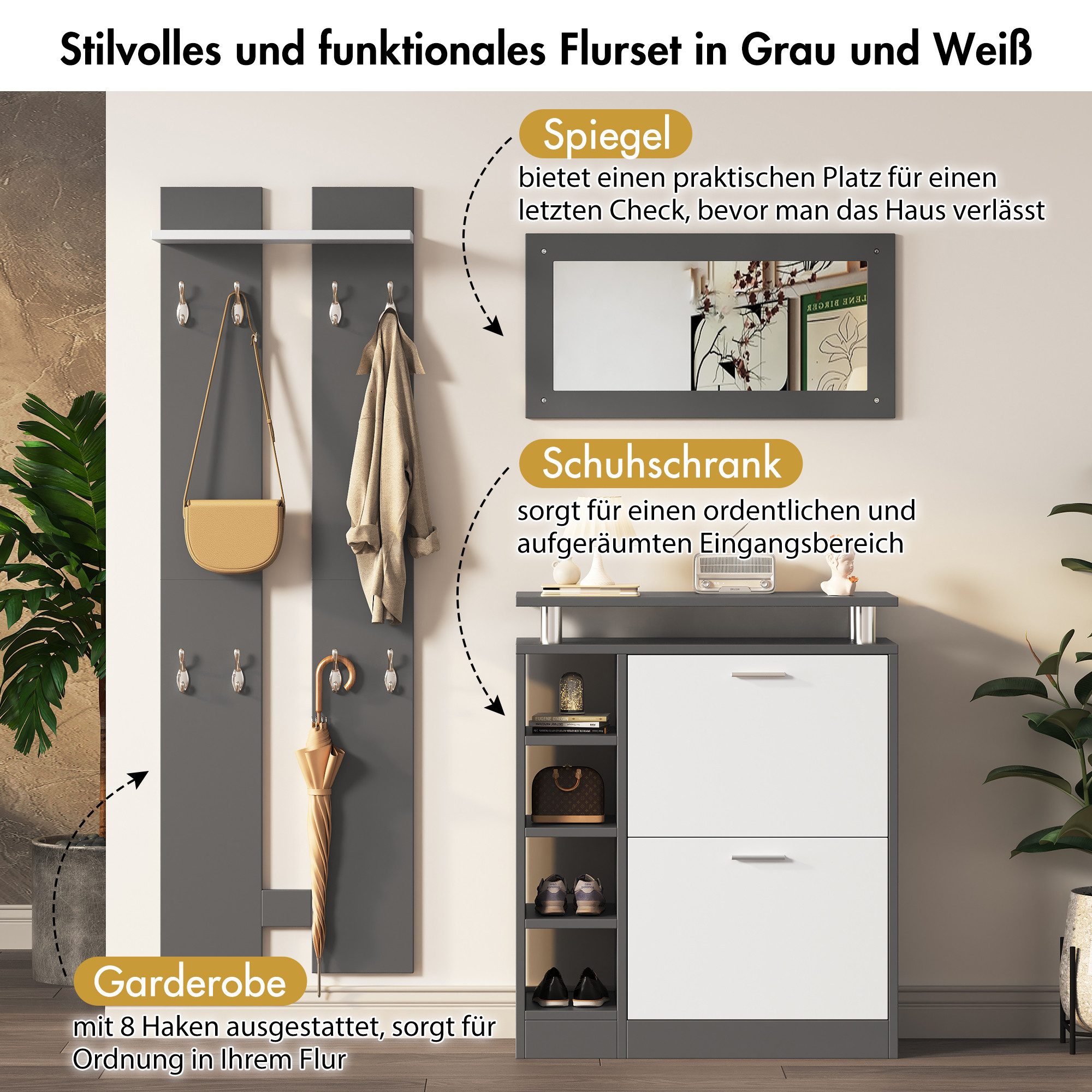 Merax Garderoben-Set für Eingangsbereich, (3-St), Flurgarderoben günstig online kaufen