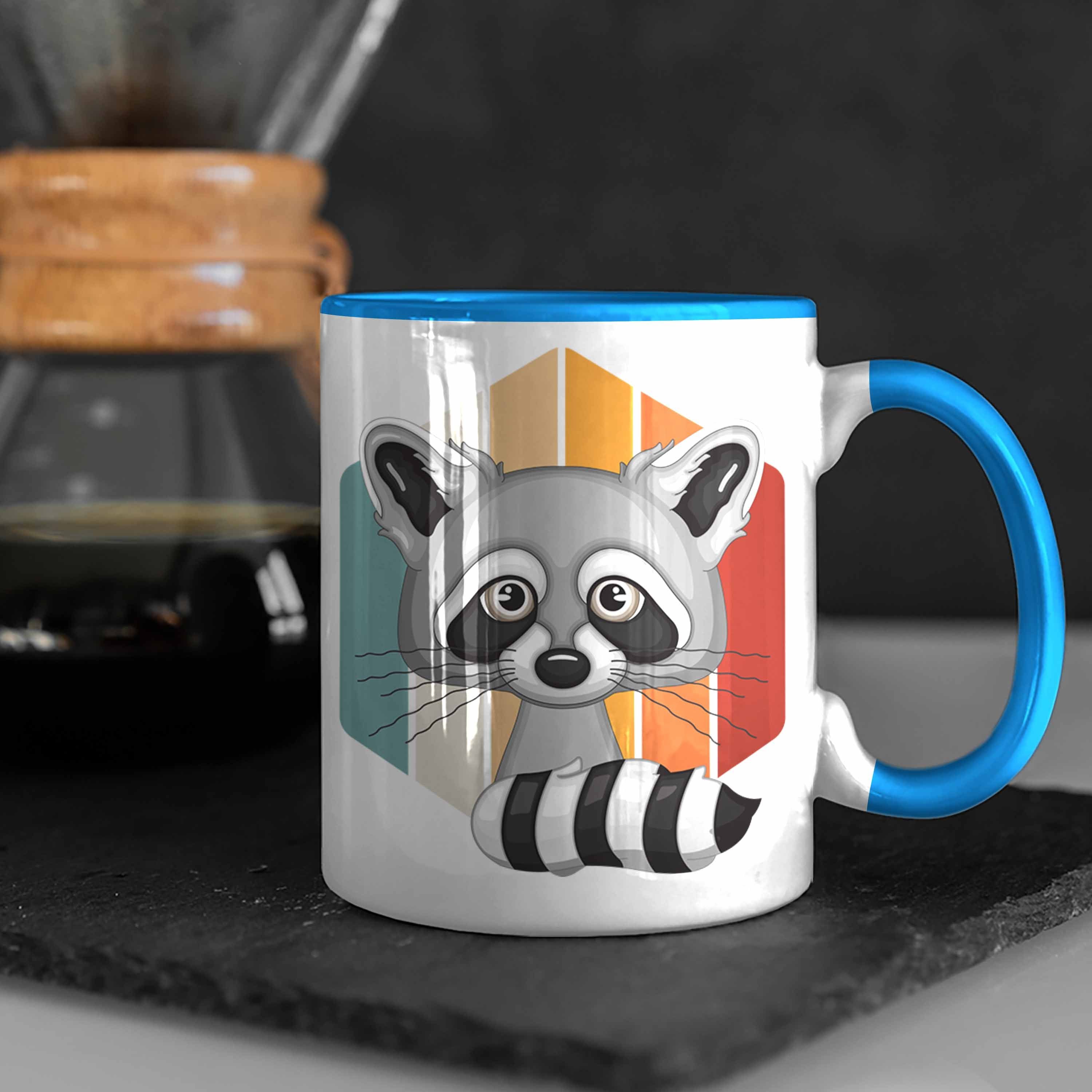 Trendation Vintage Tasse Waschbär Blau Tasse Geschenk