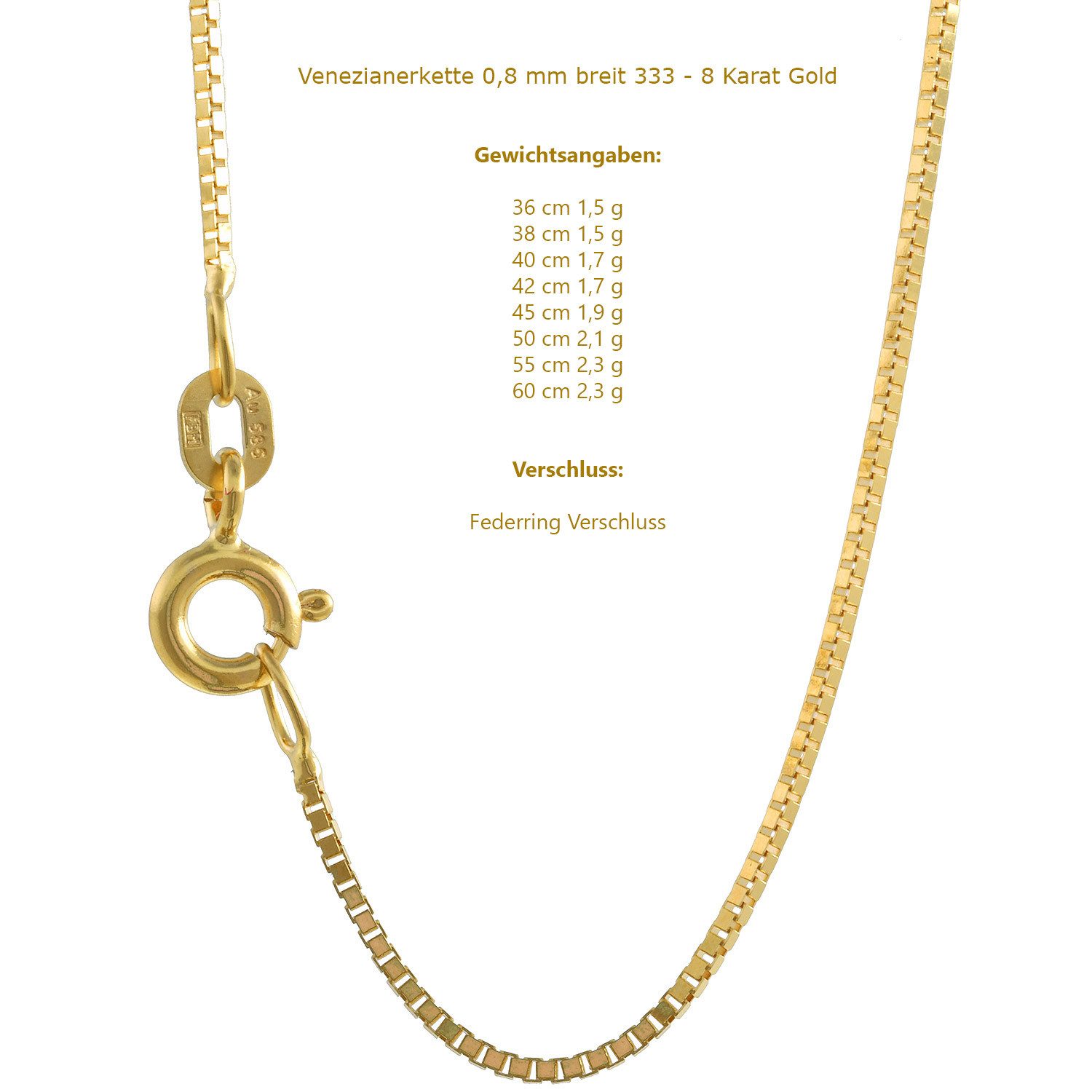 HOPLO Goldkette Goldkette Venezianerkette 333 - 8 Karat Gold 0,8 mm - 38 cm günstig online kaufen