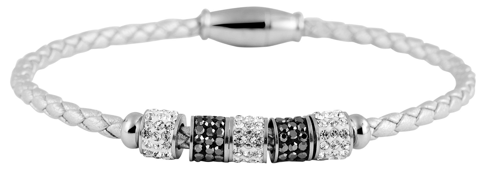 AKZENT Lederarmband Bethany Damen Armband aus Leder mit Edelstahlelement und Similibesatz (einzeln) silberfarbig