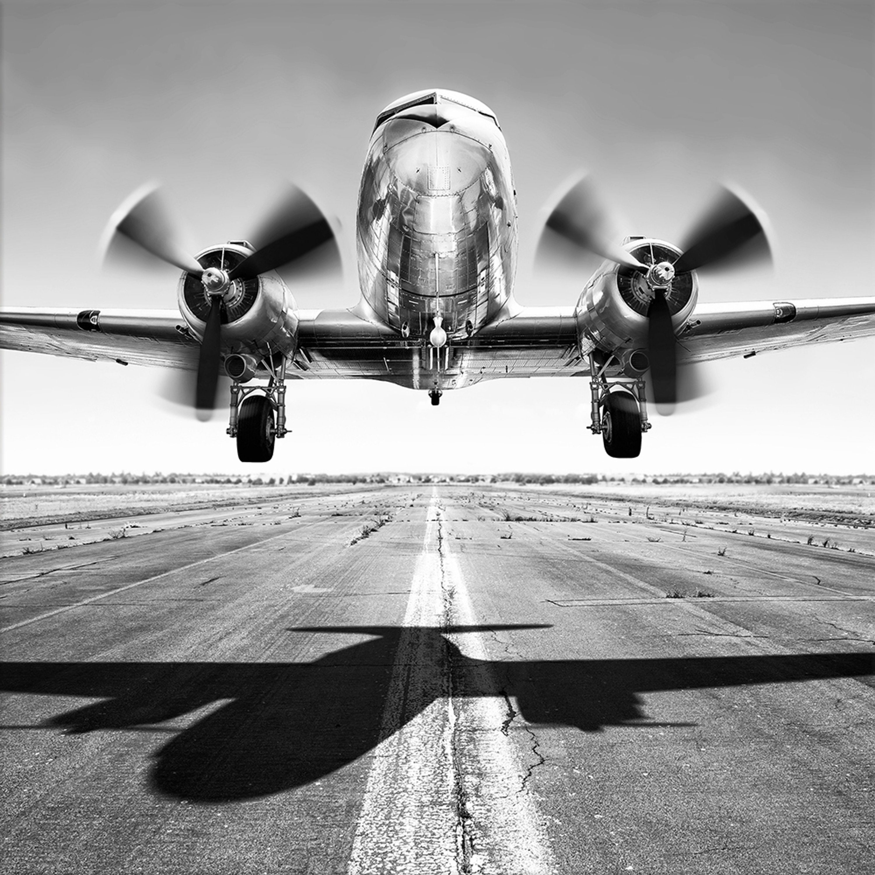Glasbild 30x30cm Vintage, Flugzeug Foto: schwarz-weiß Glasbild Flugzeug weiß artissimo schwarz- Foto Bild