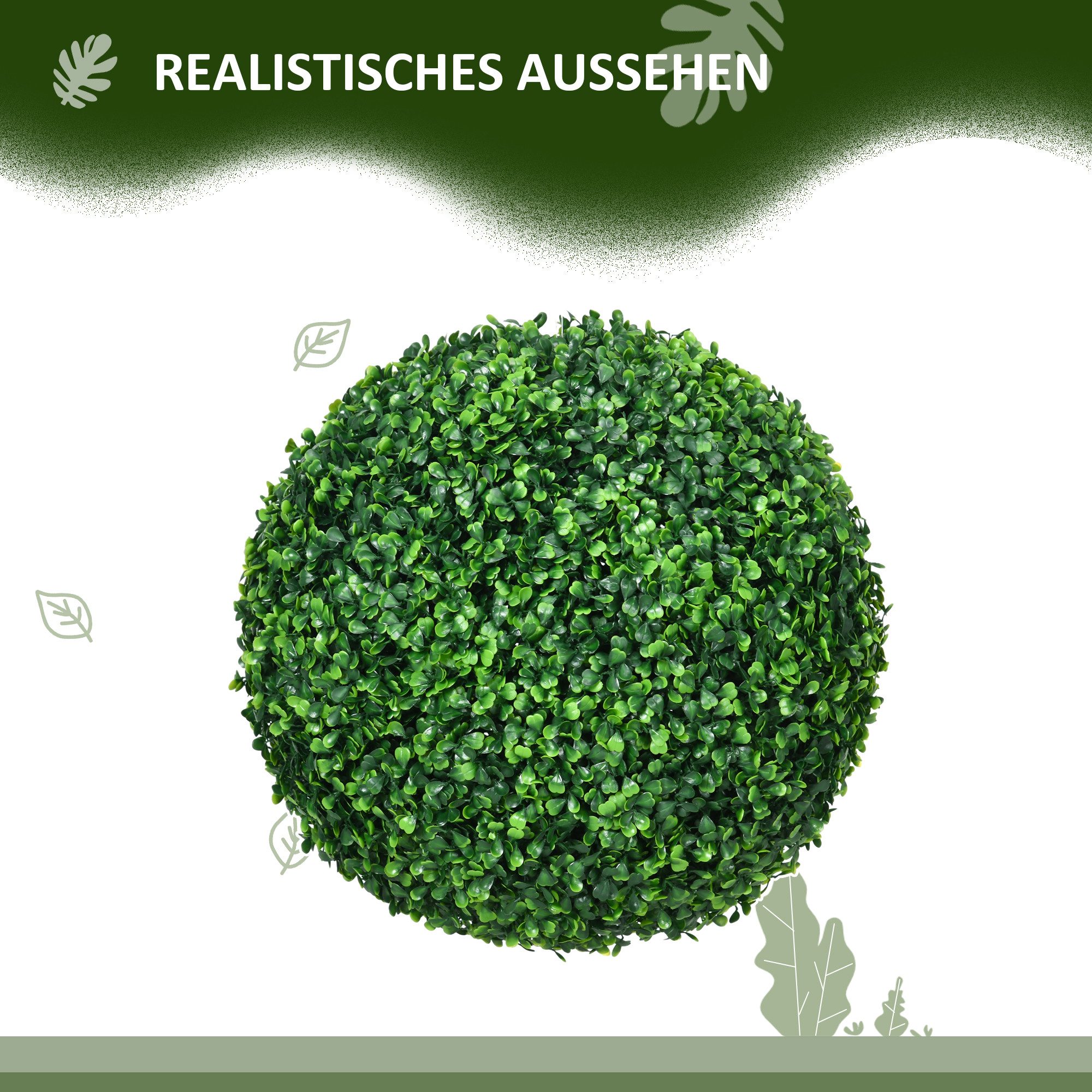 Kunstpflanze 2er-Set Künstliche Kugel, UV-beständig, Plastik Pflanzen im Topf Buchsbaum, HOMCOM, Höhe 40 cm, für Wohnzimmer Schlafzimmer Büro Garten moderne Dek – Bild 4 von 5