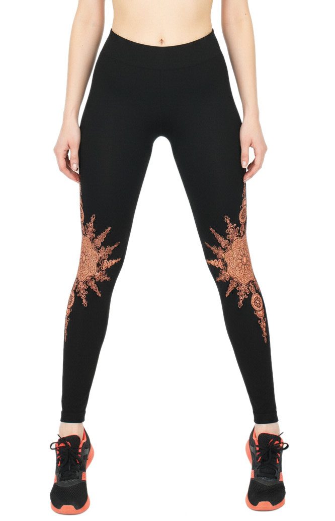 dy_mode Highwaist Leggings Damen Leggings mit Blumen Druck Mandala Muster Leggins Schwarz mit elastischem Bund